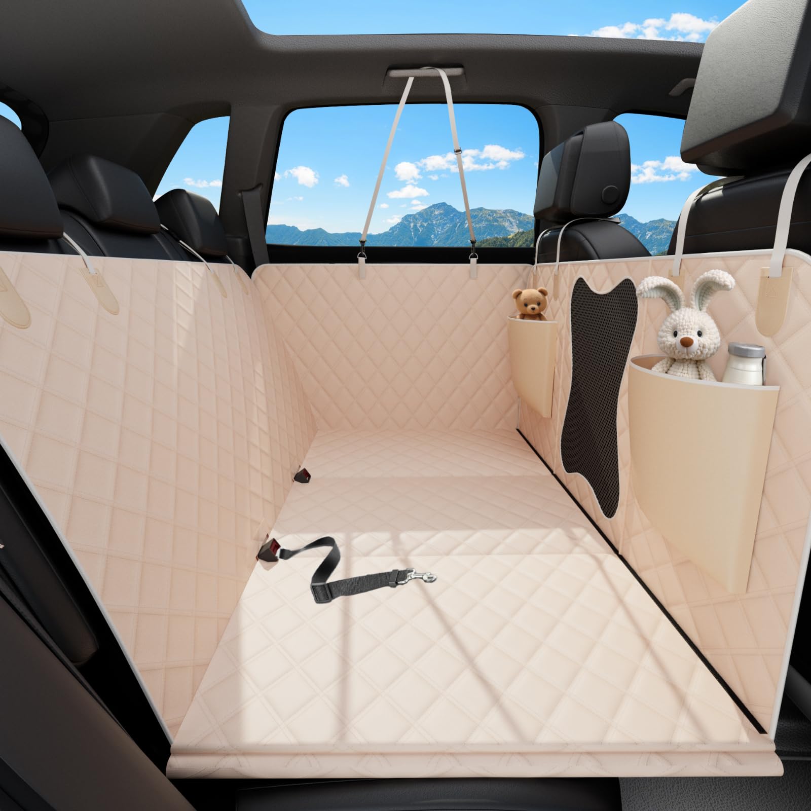 Bark Lover Waterproof Dog Car Seat Cover For Back Seat - Heavy Duty Back Seat Extender For Dogs With Hard Bottom, 7-Layer Protec