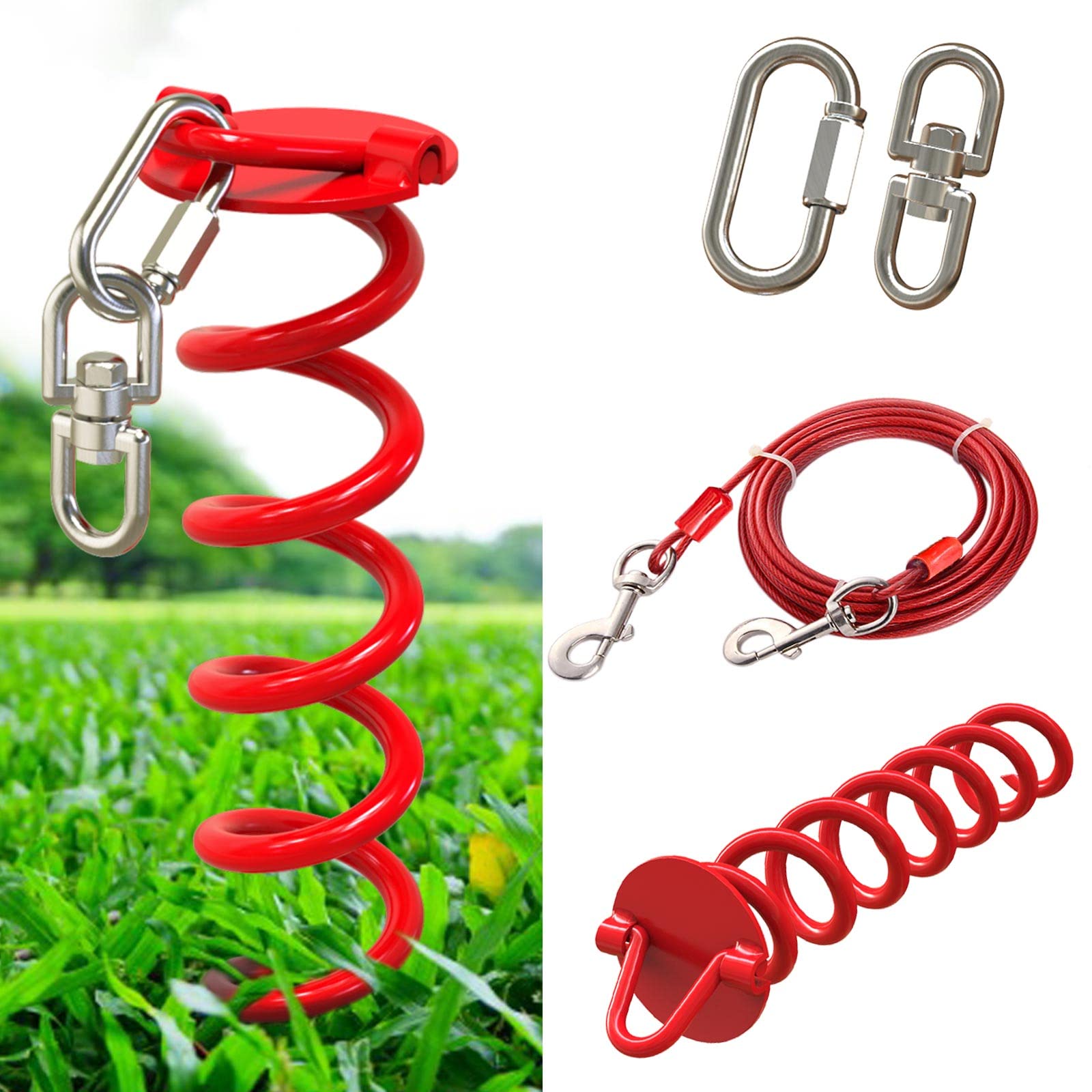 Heavy Duty Dog Tie Out Cable And Stake - 360 No Tangle Dog Yard Stake And Leash For Small To X-Large Dogs Or Two Dogs Up To 180 