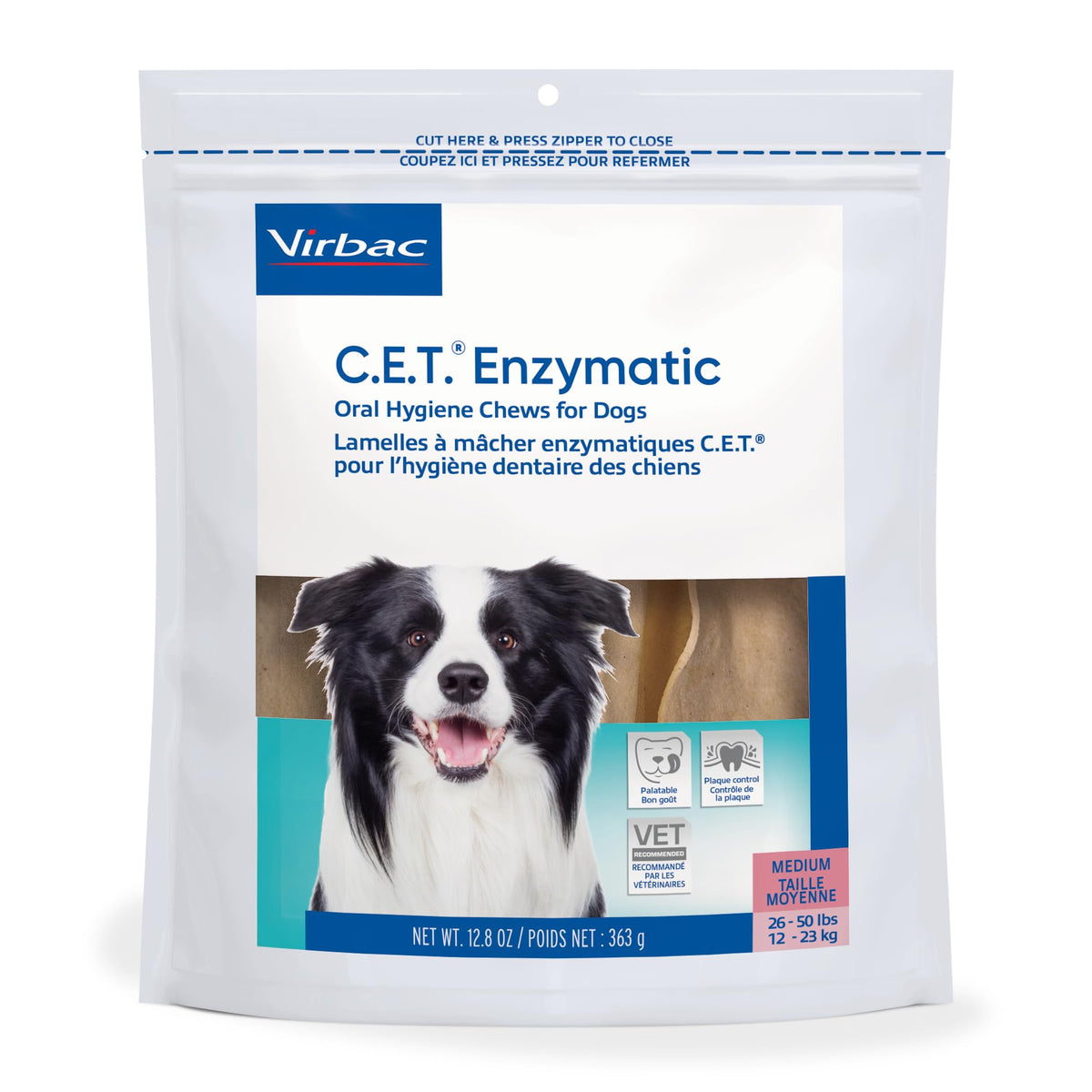 C.E.T. Enzymatic Oral Hygiene Chews For Dogs - Plaque & Tartar Control - Single Layer Beefhide With Exclusive Dual-Enzyme System