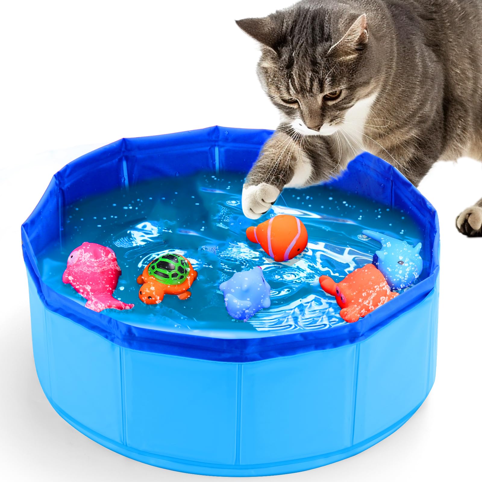 Baborui Cat Pool Toy With Fish-Water Cat Toys, Portable Cat Pool Toy, Cat Water Toys For Bored Indoor Cats, Interactive Cat Toys