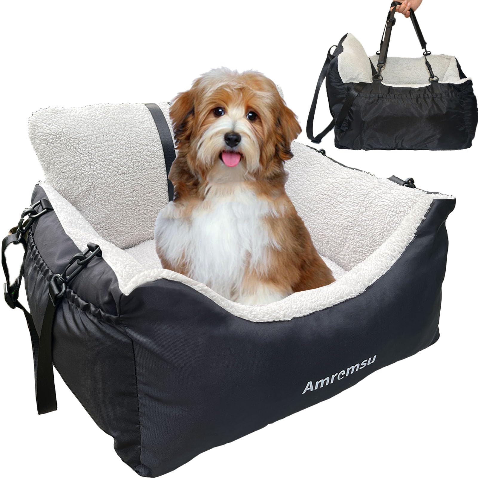 Small Dogs Car Seat,Fully Detachable And Washable Ultra Soft Car Travel Bed, With Clip-On,Two Portable Handle And Storage Pockets Puppy Dog Booster Seats,Portable Dogcar Travel Carrier Bed