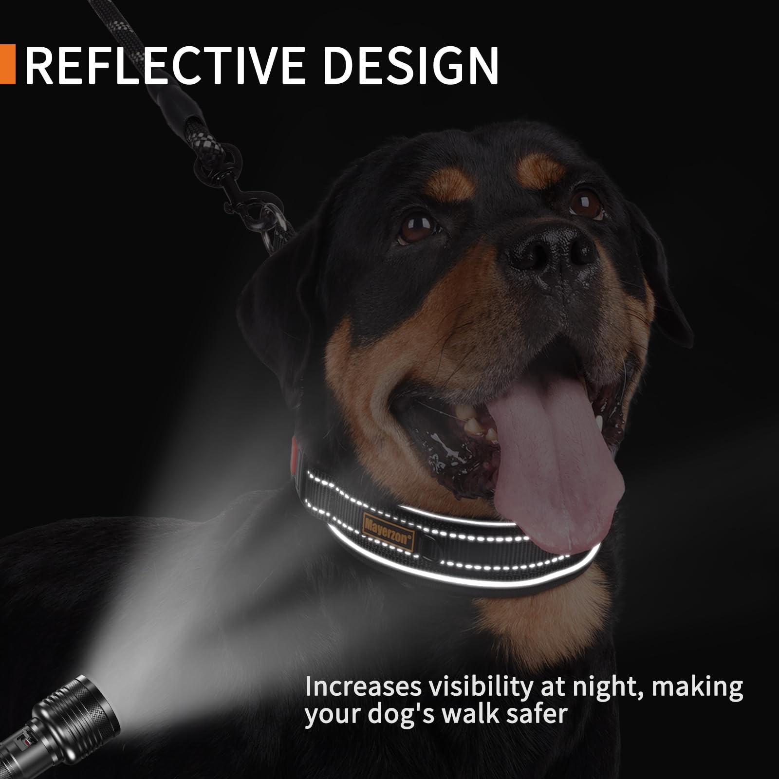 Mayerzon 2 Inch Wide Martingale Collar For Large Medium Dogs, Reflective Walking Training No Pull Collar For Pitbull German Shep