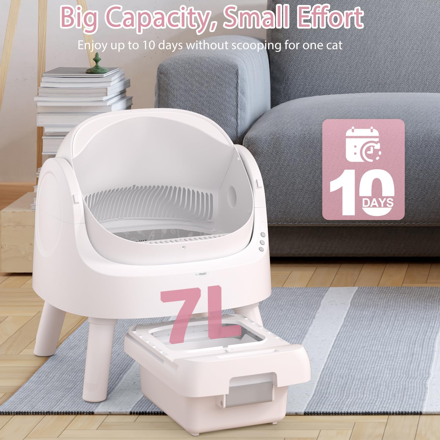 Autoscooper 11 Self Cleaning Litter Box, Open-Top Design For Multiple Cats, Integrated Safety Protection, White (Manufactured By