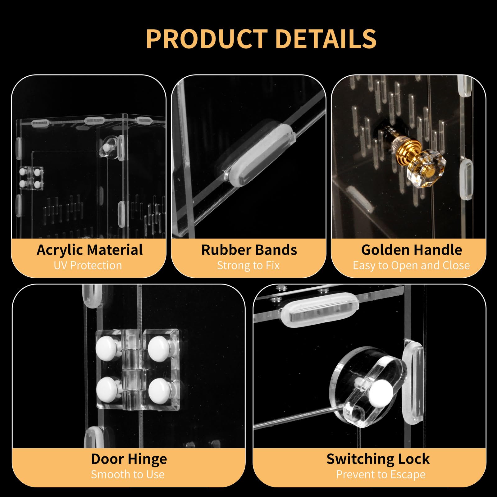 Acrylic Reptile Terrarium Easy Assembly, 360 Clear & Keep Pet Secure Design For Jumping Spiders, Tarantulas, Geckos Scratch-Resi