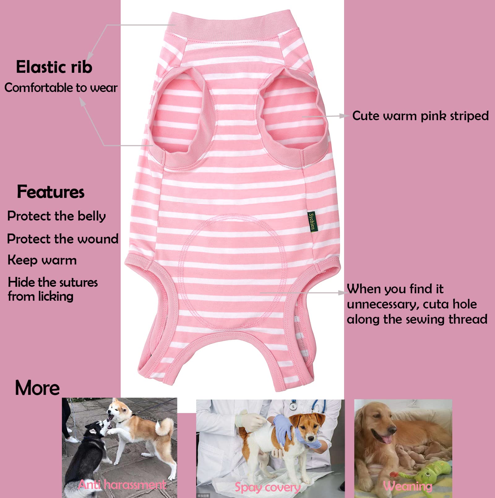 Sychien Dog Recovery Suit Female,Pink Large Surgery Recovery Shirt,Pink-White Striped Xl