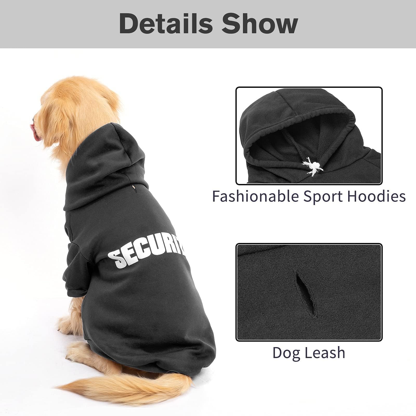 Bingpet Security Dog Hoodies Puppy Sweater Cold Weather Dog Coats Soft Brushed Fleece Pet Clothes Hooded Sweatshirt For Dog Cat X-Large (Chest Girth 34')
