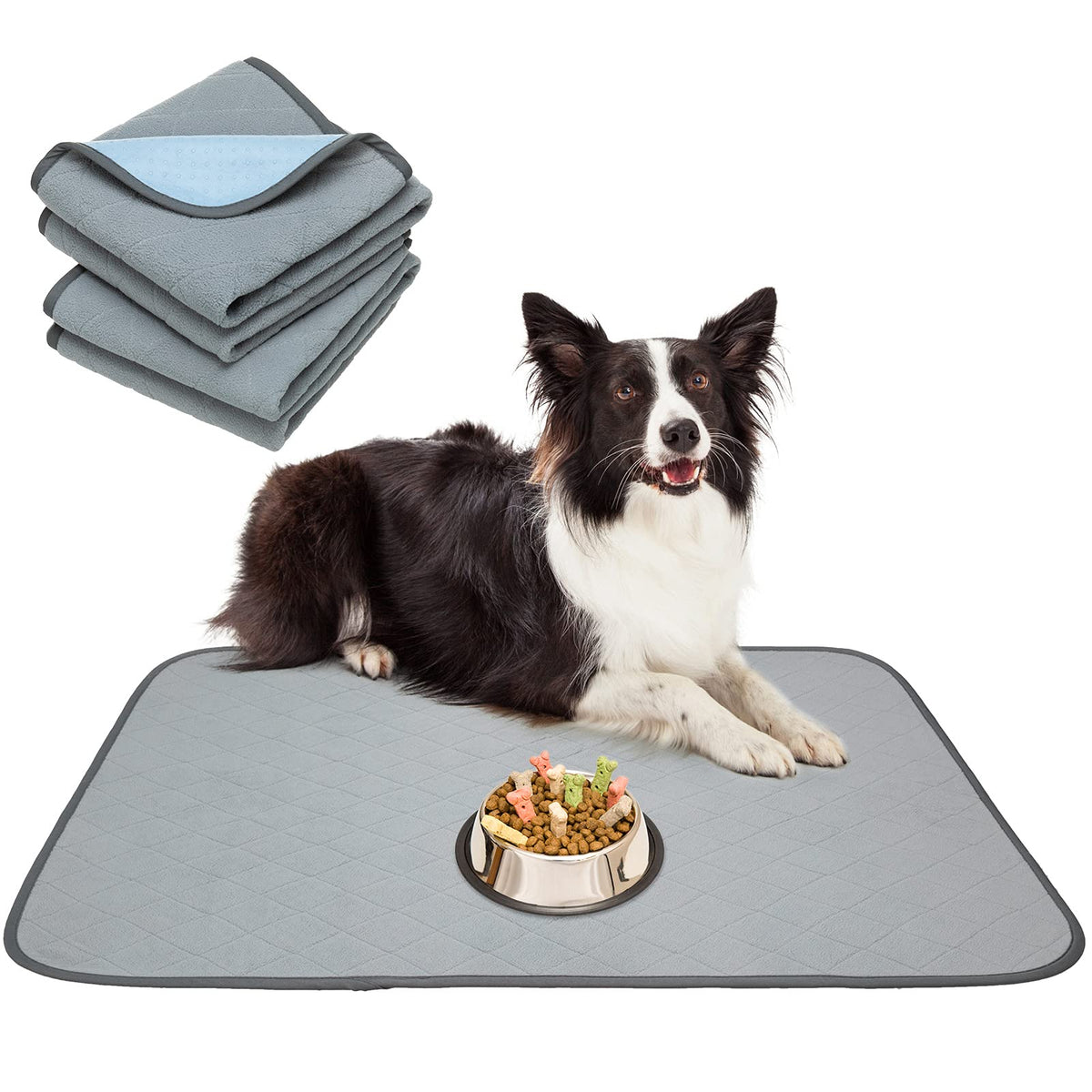 Kooltail Waterproof Dog Food Mat Non-Slip 2 Pack - Absorbent Dog Bowl Mat Large Dogs Feeding Mat Washable Puppy Pee Pads For Dogs Doggy Cats Reusable