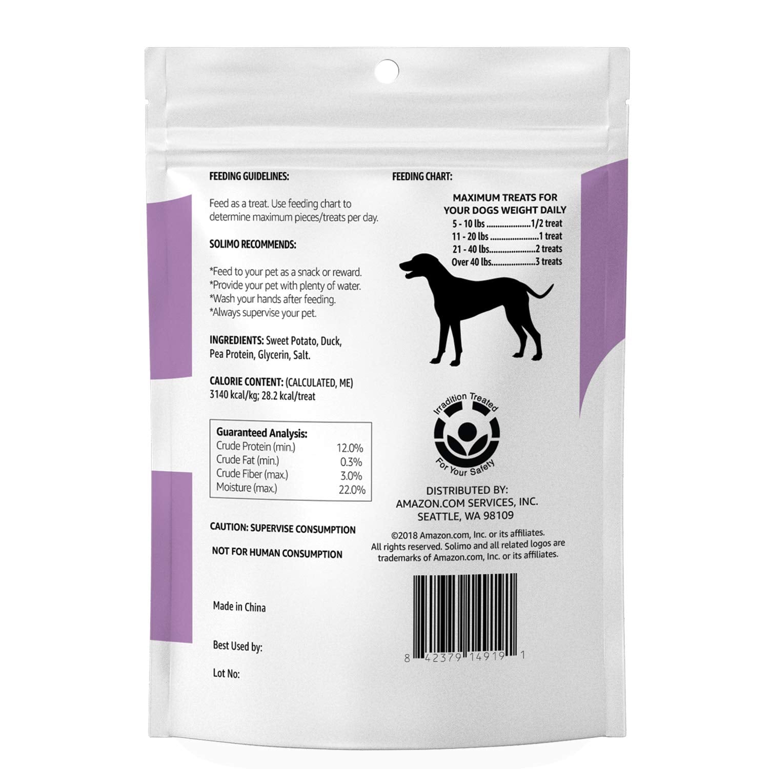 Amazon Brand - Solimo Sweet Potato & Duck Jerky Dog Treats, 2 pounds