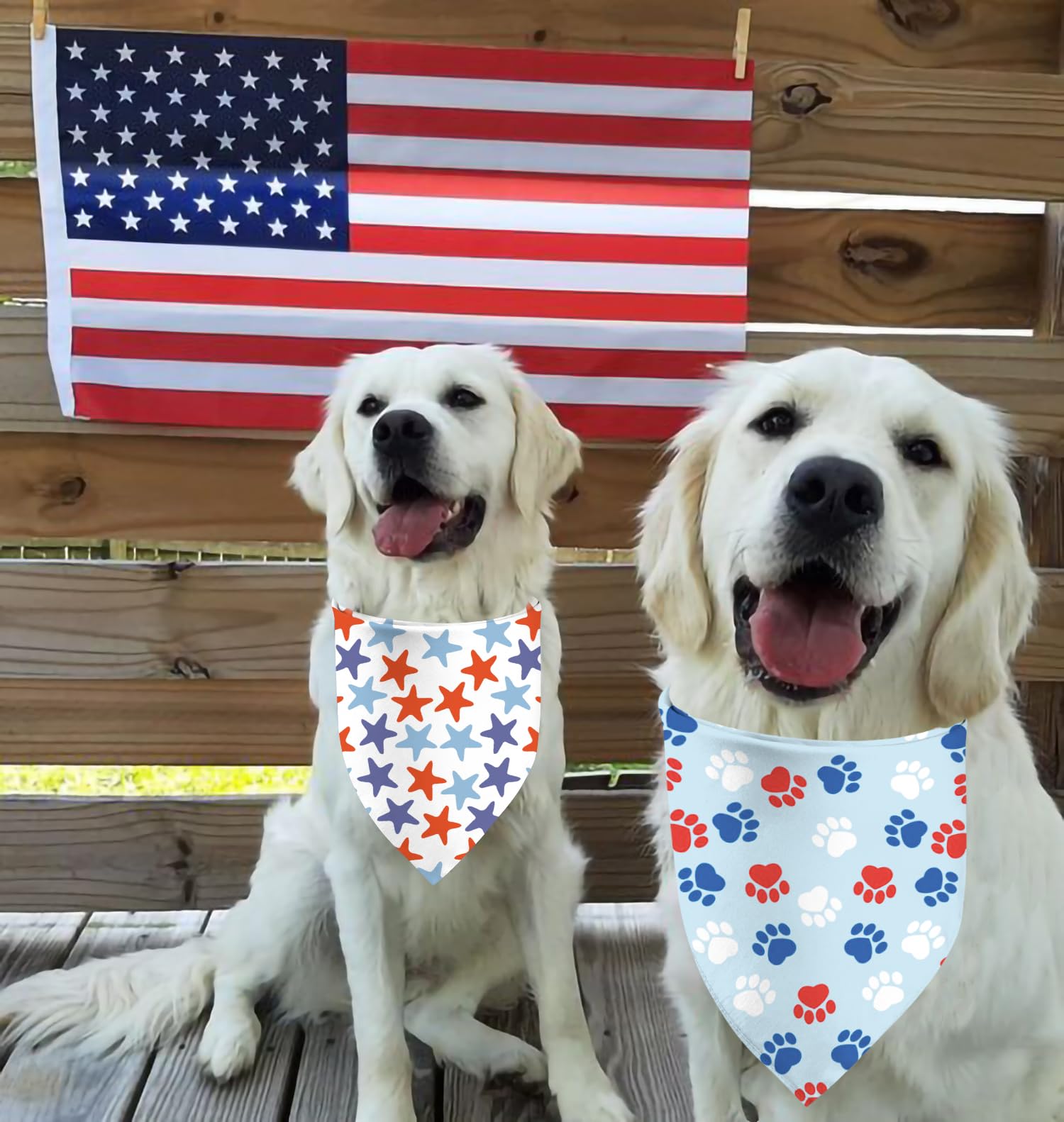 4Th Of July Dog Bandanas, Reversible Dual-Layer Patriotic Theme Design 2 Pack, Usa Stars Independence Day Square Dog Kerchief (0