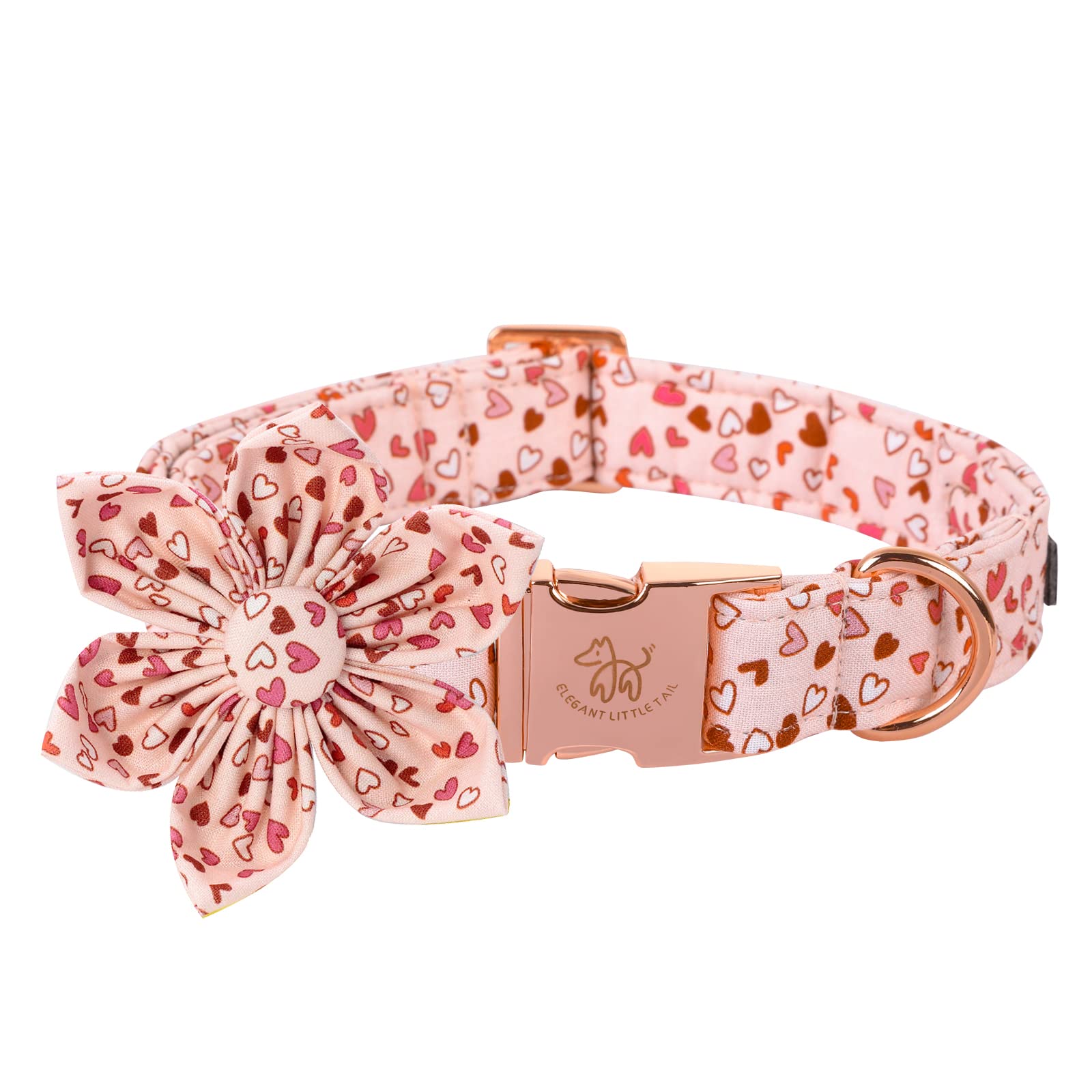 Elegant Little Tail Valentine 'S Heart Dog Collar, Cute Detachable Dog Collar With Flower, Gift Pet Collar Adjustable Dog Collar