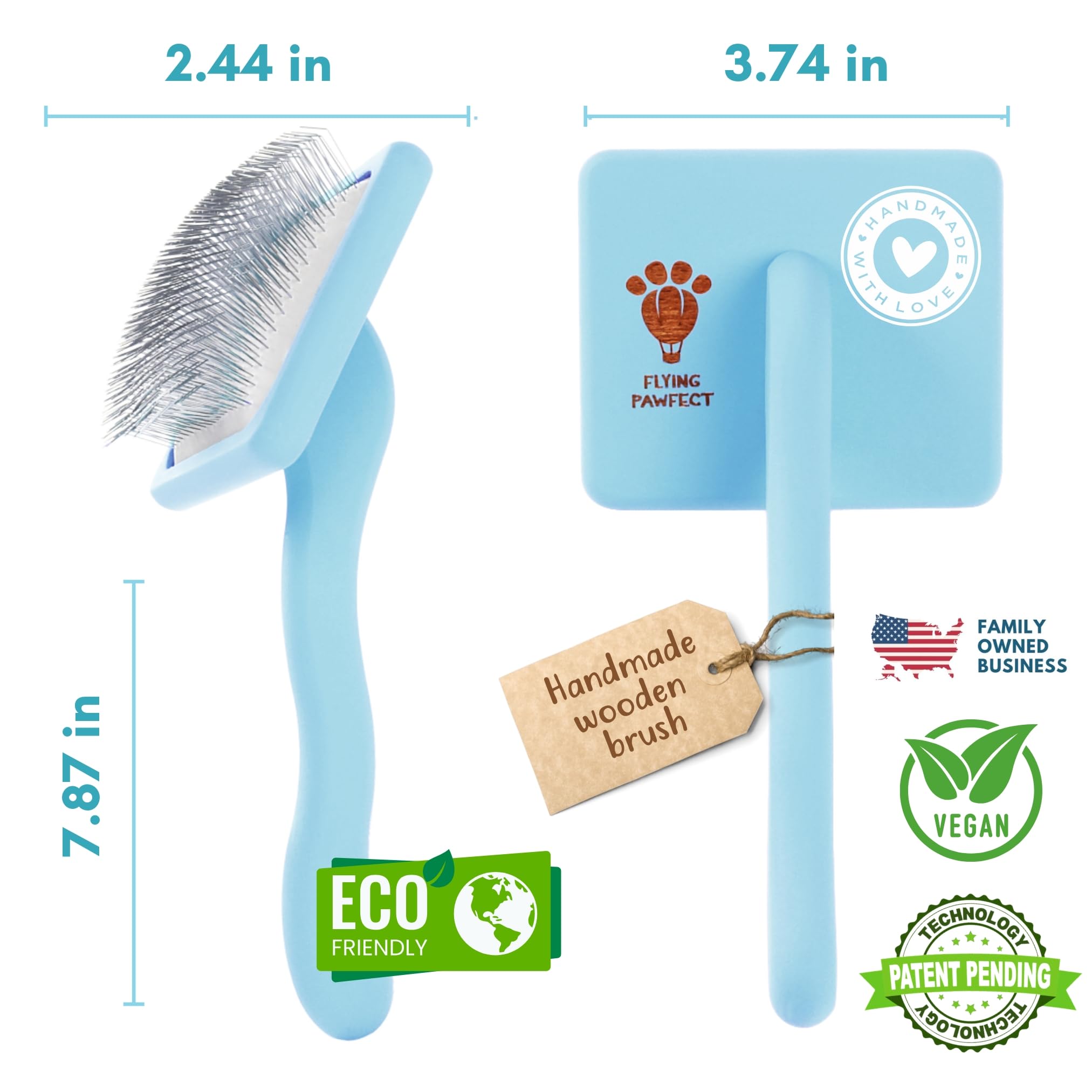 Flying Pawfect Pet Slicker Brush - Soft Massage Grooming with Stainless Steel Pins, Large Size, Baby Blue - Ideal for Dematting & Shedding