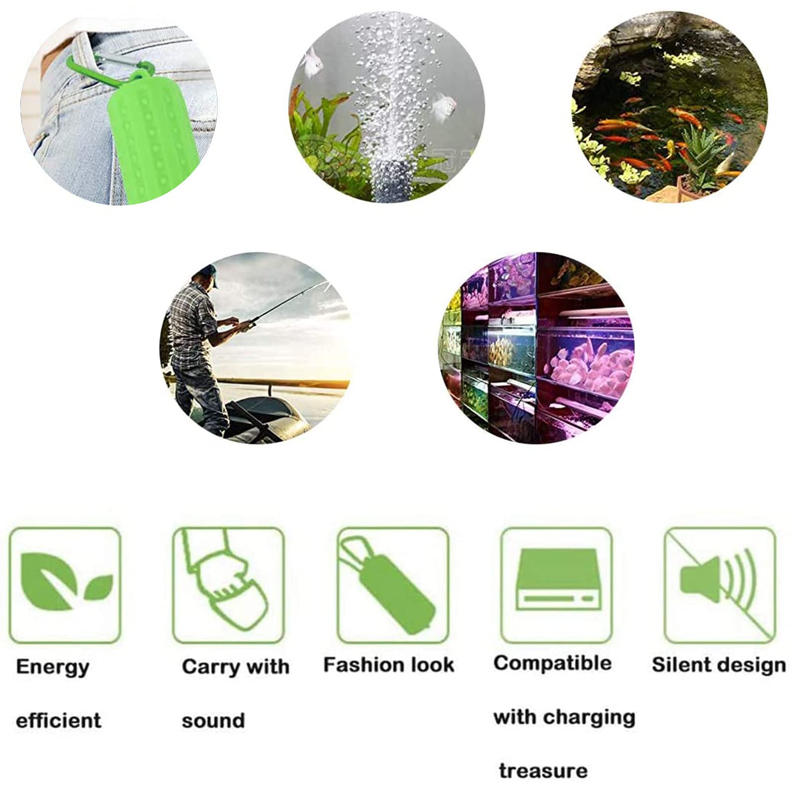 Aquarium Usb Air Pump Ultra Quiet Nano Air Pump For Fish Tank With Hanging Buckle (Green)