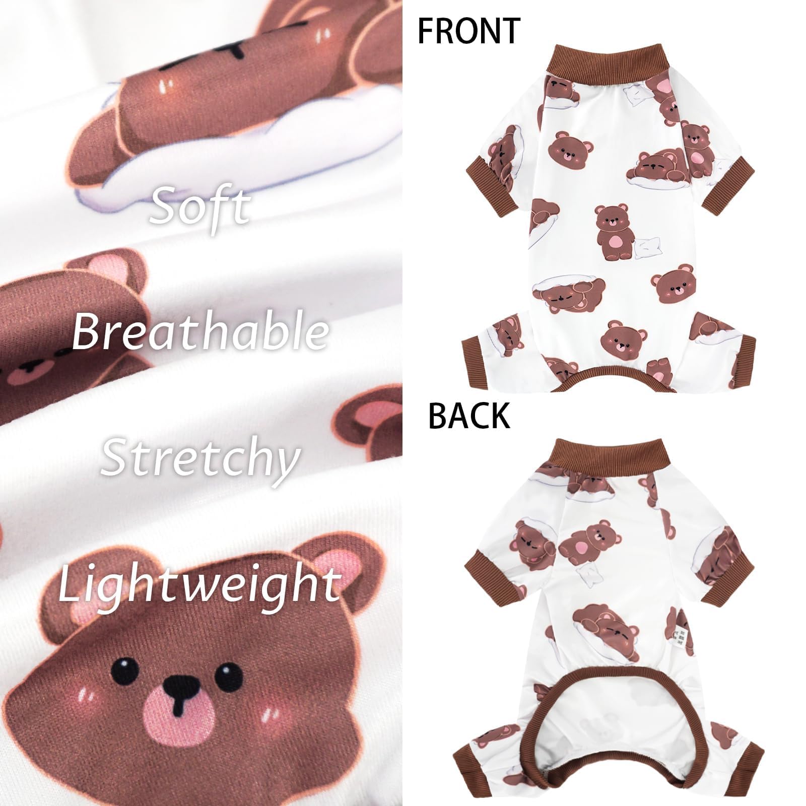 XPUDAC Dog Pajamas 4 Pack for Small Dogs, Cotton Blend, Soft & Stretchy, Available in Green, Brown, or Yellow, Chest 14"