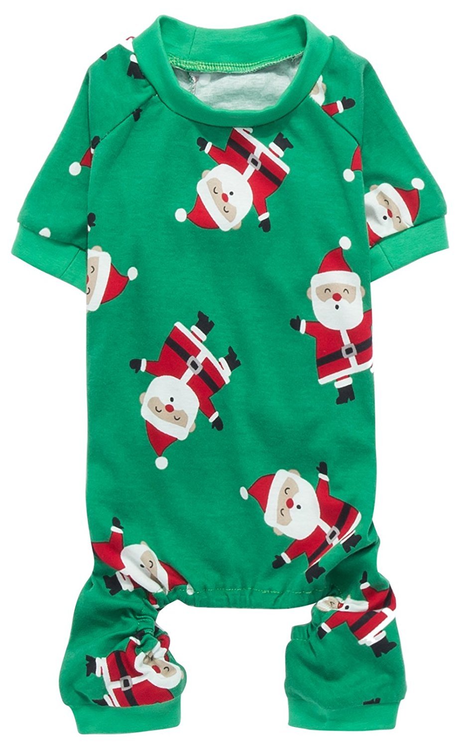 Green Santa Claus Christmas Puppy Cat Pajamas, Cotton Pet Xms Chihuahua Dog Pajamas Pjs For Xsmall Dogs Cats Kitten, Back Length 9' Xsmall