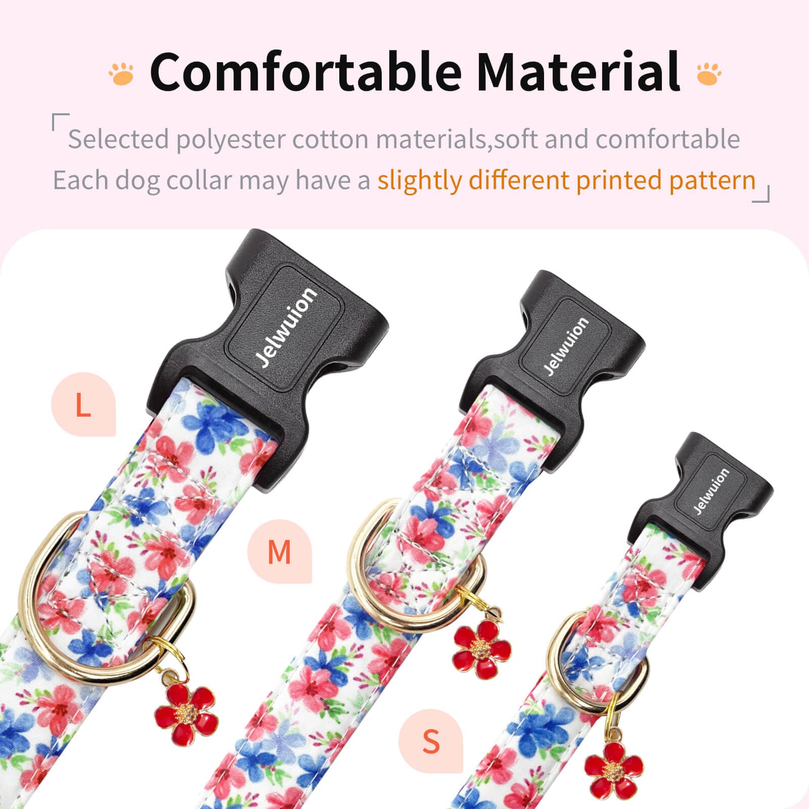 Jelwuion Adjustable Dog Collar With Quick Release Buckle For Boy Girl Female Dogs,Soft Puppy Collar And Cute Pet Collar With Flo