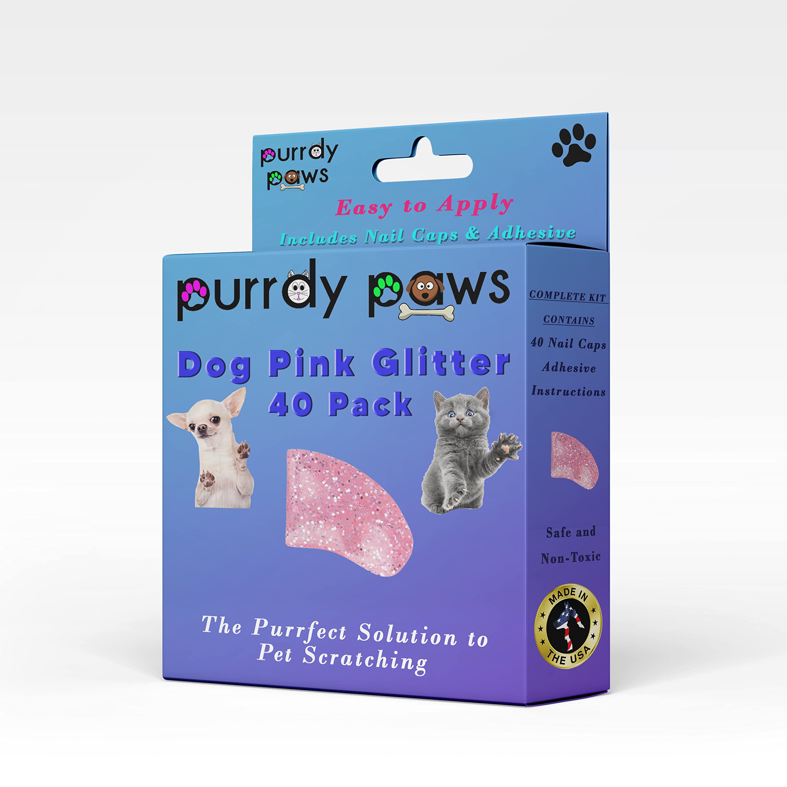 Purrdy Paws 40 Pack Soft Nail Caps For Dog Claws Pink Glitter Jumbo