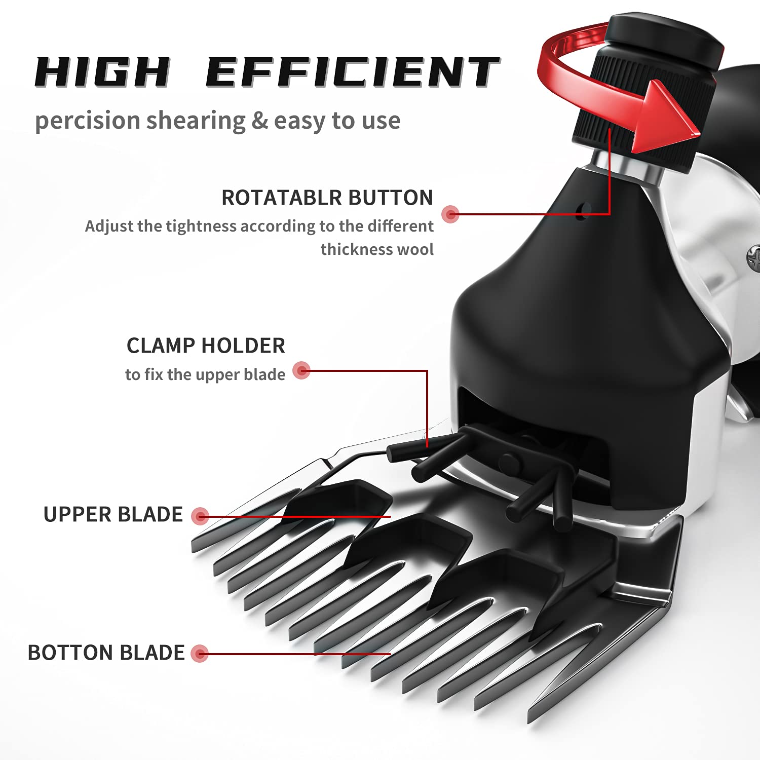 Dragro 500W Professional Electric Sheep Shears, 6-Speed Heavy Duty Clipper for Livestock Grooming - Red, Sheep Clip Size