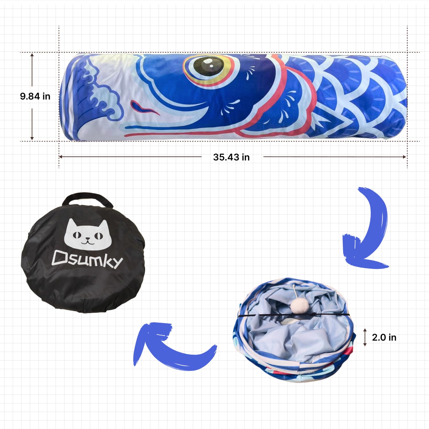 Dsumky Pet Tunnels For Indoor Cats, Collapsible Tube For Kittens & Large Felines With Storage Bag, Hideaway Play Toy, Easy To Cl