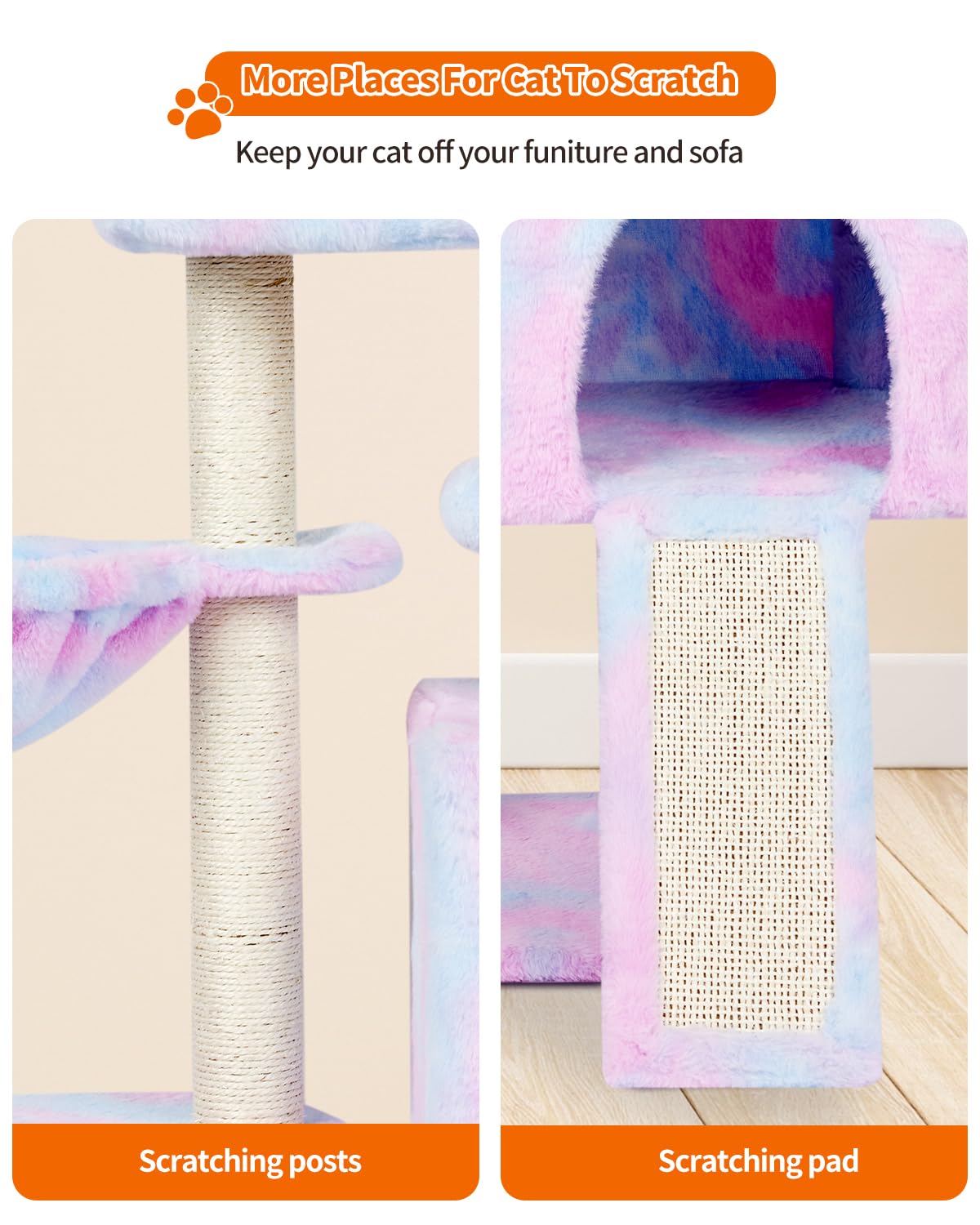 Fish&Nap Cute Cat Tree Kitten Cat Tower For Indoor Cat Condo Sisal Scratching Posts With Jump Platform Cat Furniture Activity Center Play House Rainbow