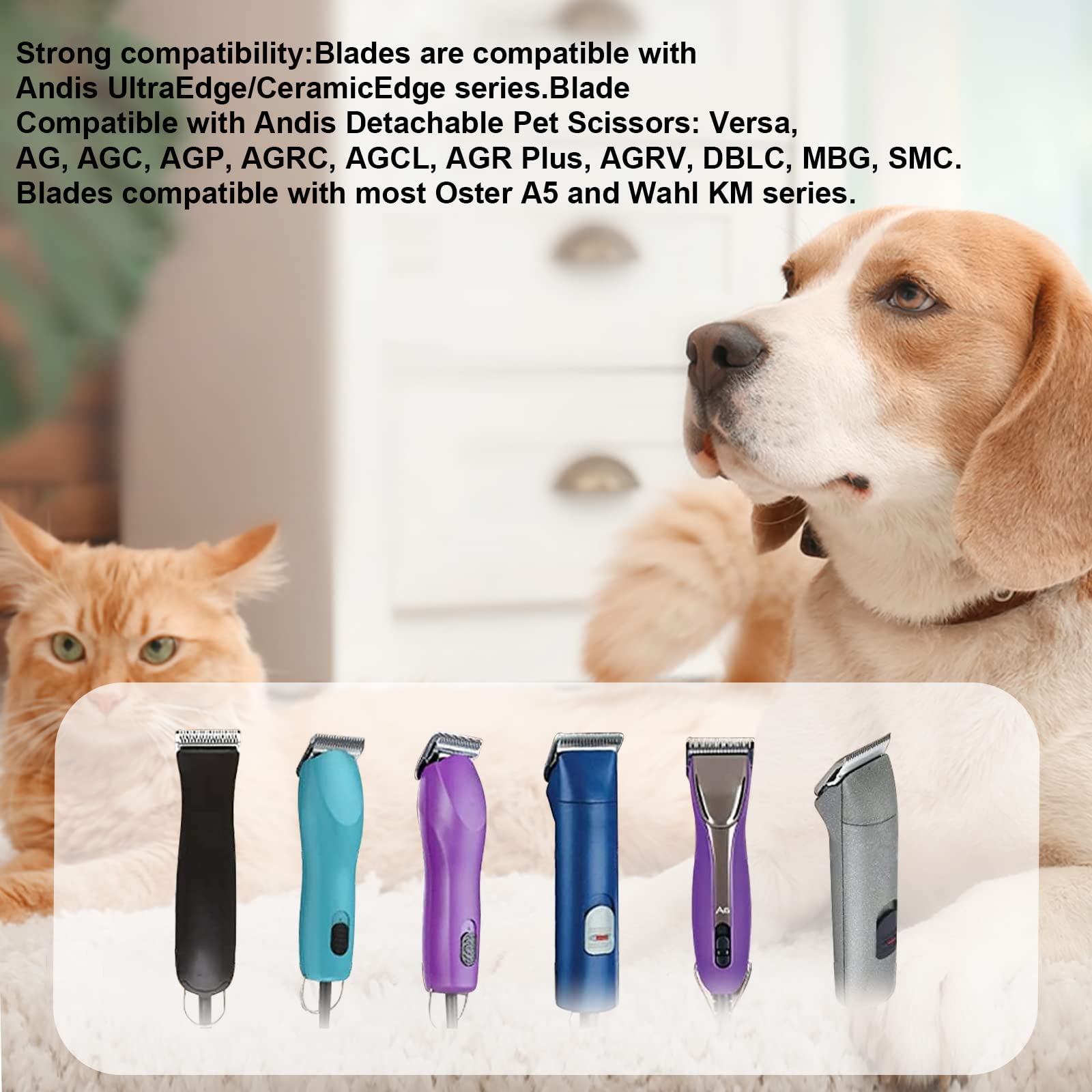 3Pcs 7Fc Blades Dog Grooming Replacement Blades Compatible With Andis Dog Clipper,Ceramic Blade & Stainless Steel Blade