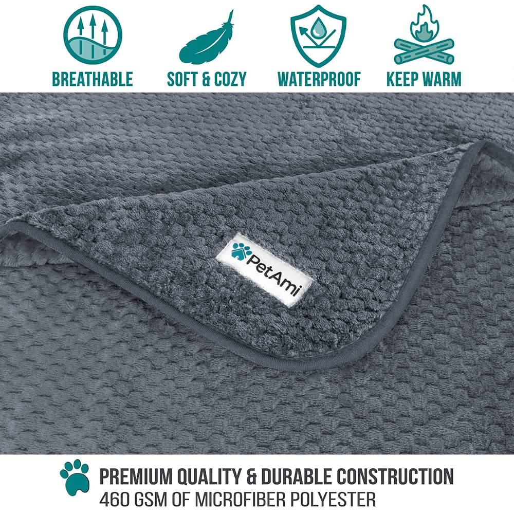 Petami Waterproof Dog Blanket, Leakproof Xl Pet Blanket For Large Dogs, Furniture Sofa Couch Cover Protector, Fleece Cat Throw For Bed Crate Kennel, Reversible Washable Soft Plush, Twin 60X80 Gray