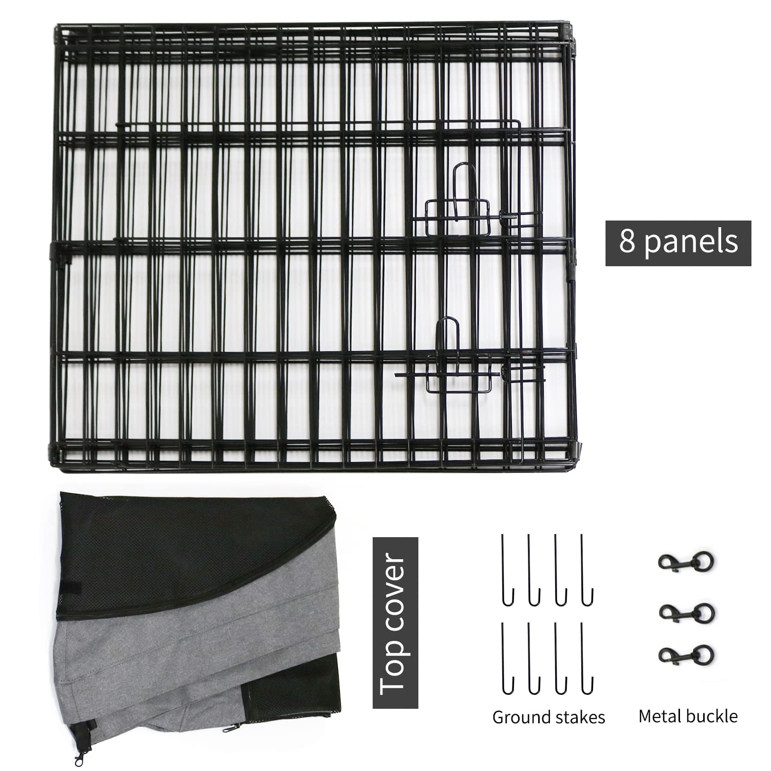 PETIME Foldable Metal Dog Exercise Pen, 8 Panel Playpen with Top Cover, 24" W x 36" H, Gray, Indoor/Outdoor Use
