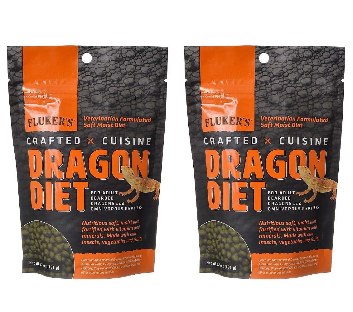 Flukers 2 Pack of Crafted Cuisine, 6.75 Ounces Each, Moist Diet for Adult Bearded Dragons and Omnivorous Reptiles