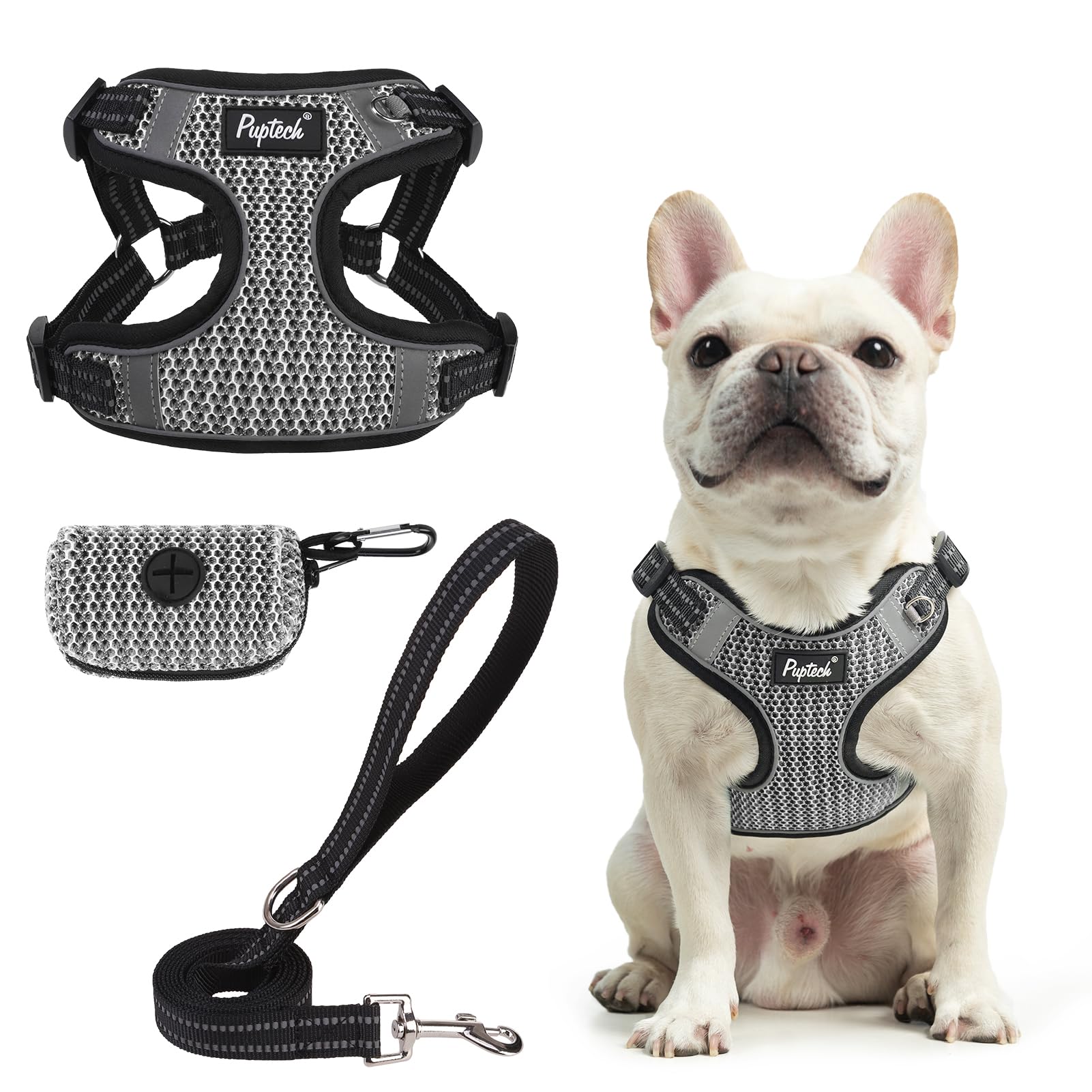 PUPTECK Comfortable Dog Vest Harness and Leash Set with Bags, Reflective Dog Harness Set, Step-in No Pull, Adjustable Breathable