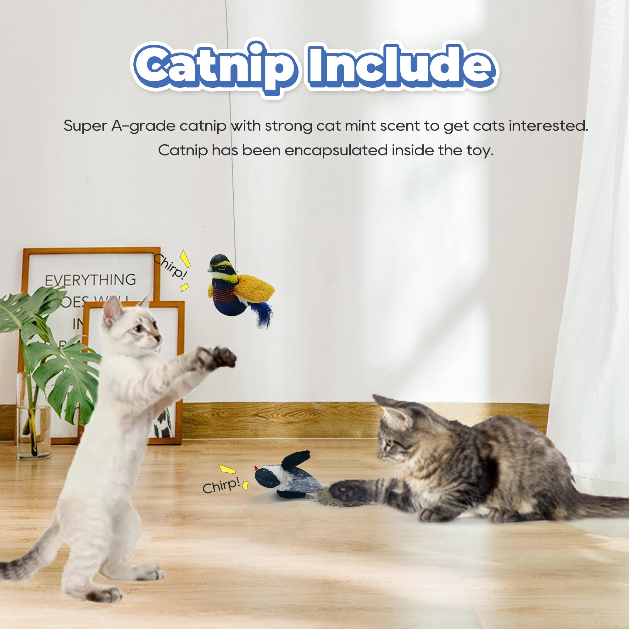 LEWISER Cat Toys Chirping Tit 2 Pcs with Catnip SilverVine, Suitable for Cat Wand Toys, Simulation Bird Design, Interactive Toys