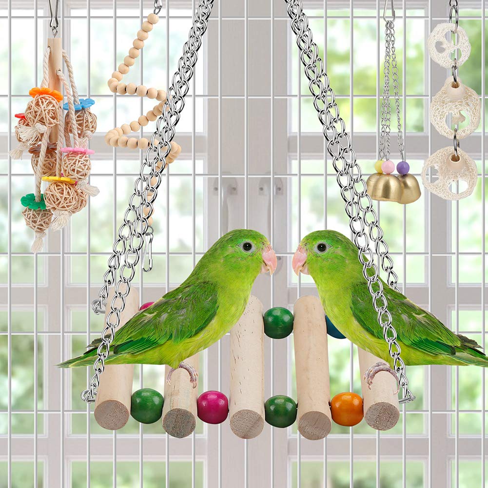 Bird Parakeet Toy Bird Cage Hammock Bird Perch Natural Coconut Hideaway With Ladder Swing Chewing Hanging Bell Toy With Mirror For Parrots,Parakeet,Conure,Cockatiel,Budgerigar,Love Birds,Mynah,Finches