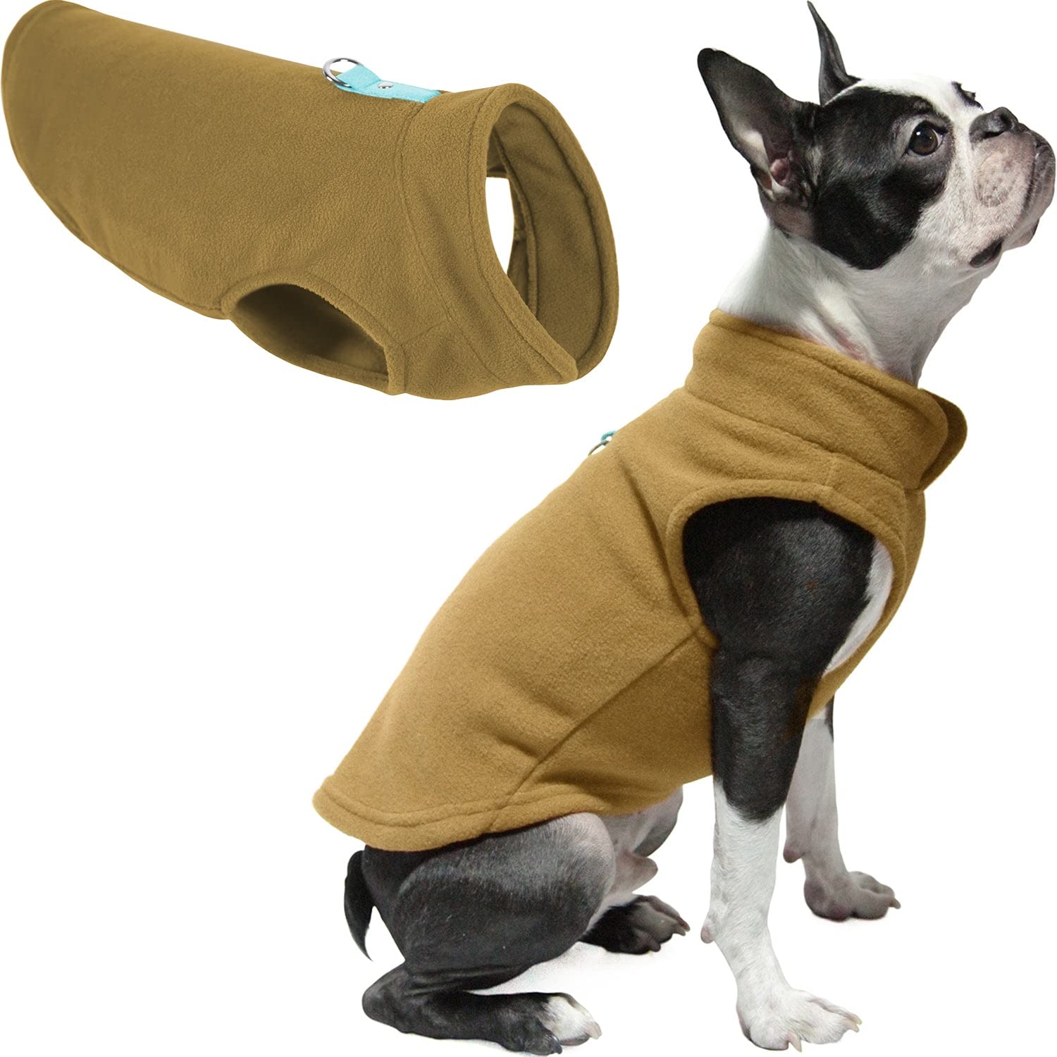 Gooby Fleece Vest Dog Sweater - Clay, Medium - Warm Pullover Fleece Dog Jacket With O-Ring Leash - Winter Small Dog Sweater Coat - Cold Weather Dog Clothes For Small Dogs Boy Or Girl