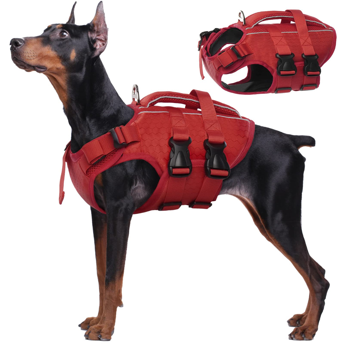 Kuoser Dog Life Jacket High Flotation, Reflective Dog Life Vest For Swimming Boating, Adjustable Small Medium Large Dog Lifejacket, Lightweight Dog Life Preserver Rescue Handle Spring Summer Pool