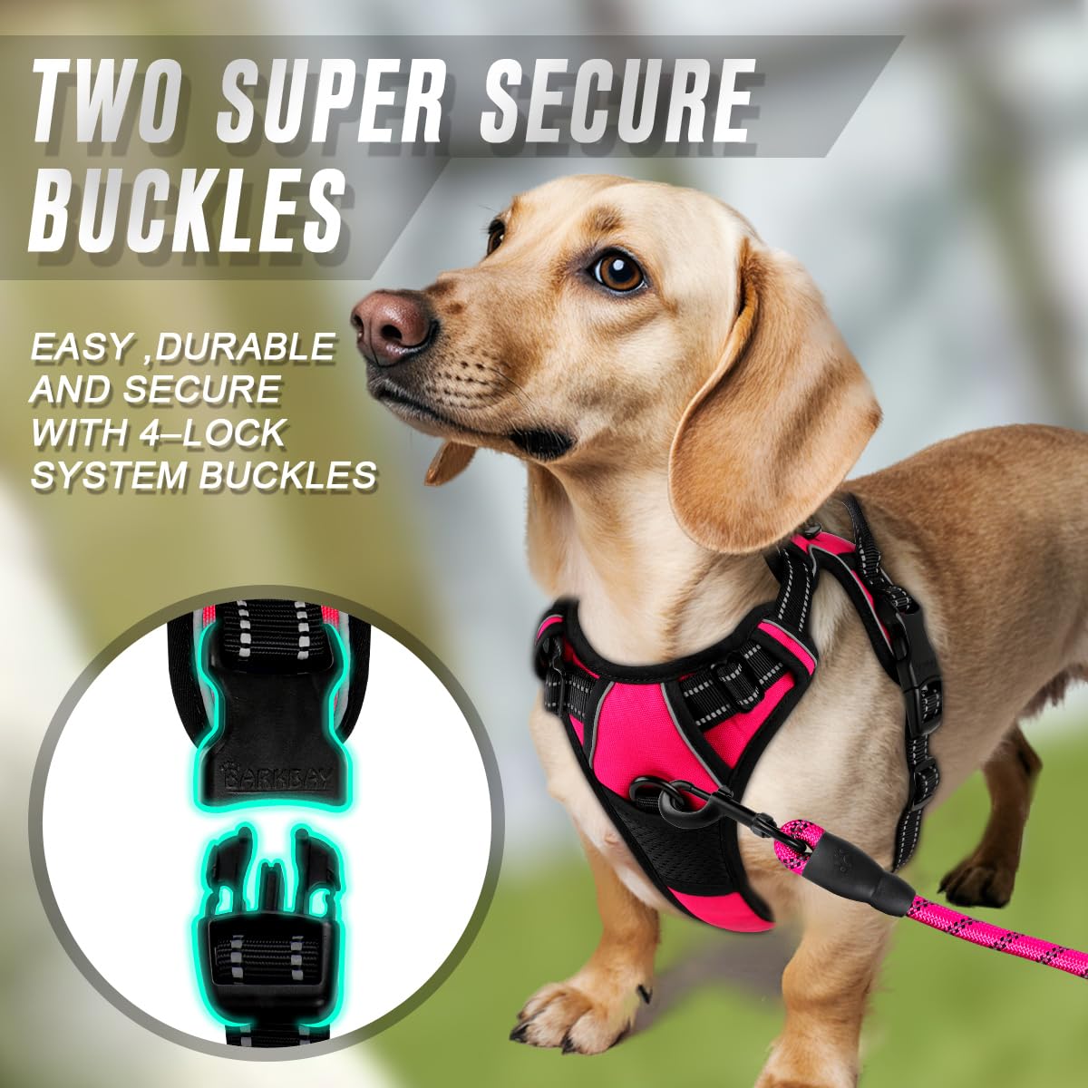 BARKBAY No Pull Dog Harness Front Clip Heavy Duty Reflective Easy Control Handle for Large Dog Walking(Pink,XS)