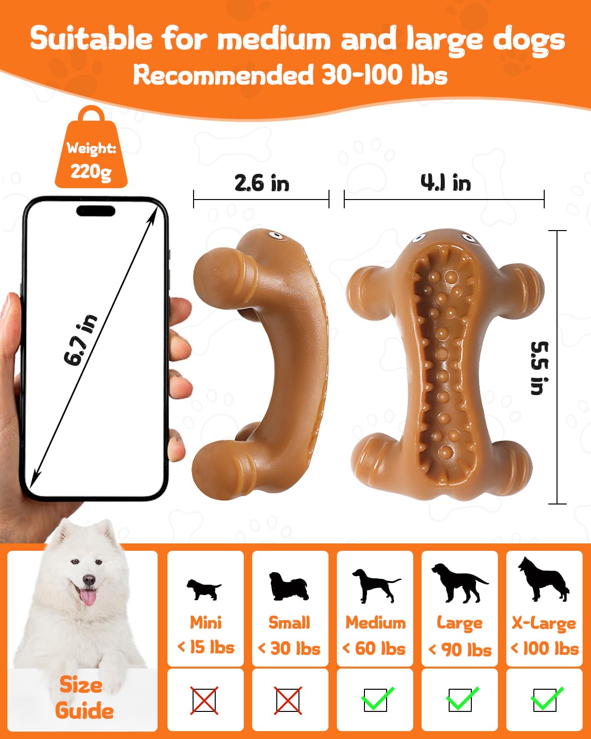 Krauzpet Dog Toys For Aggressive Chewers Large Medium Breed, Interactive Treat Dispensing Chew Toy, Indestructible Tough Nylon T
