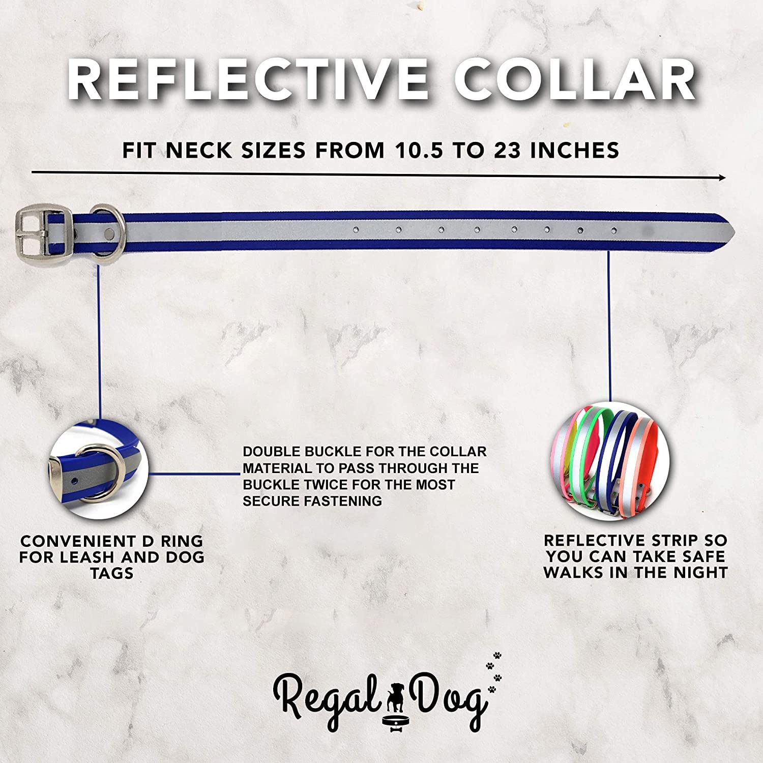 Regal Dog Products Small Pink Heavy Duty Reflective Dog Collar With Durable Metal Buckle And D Ring Adjustable, Chew Proof & Wat