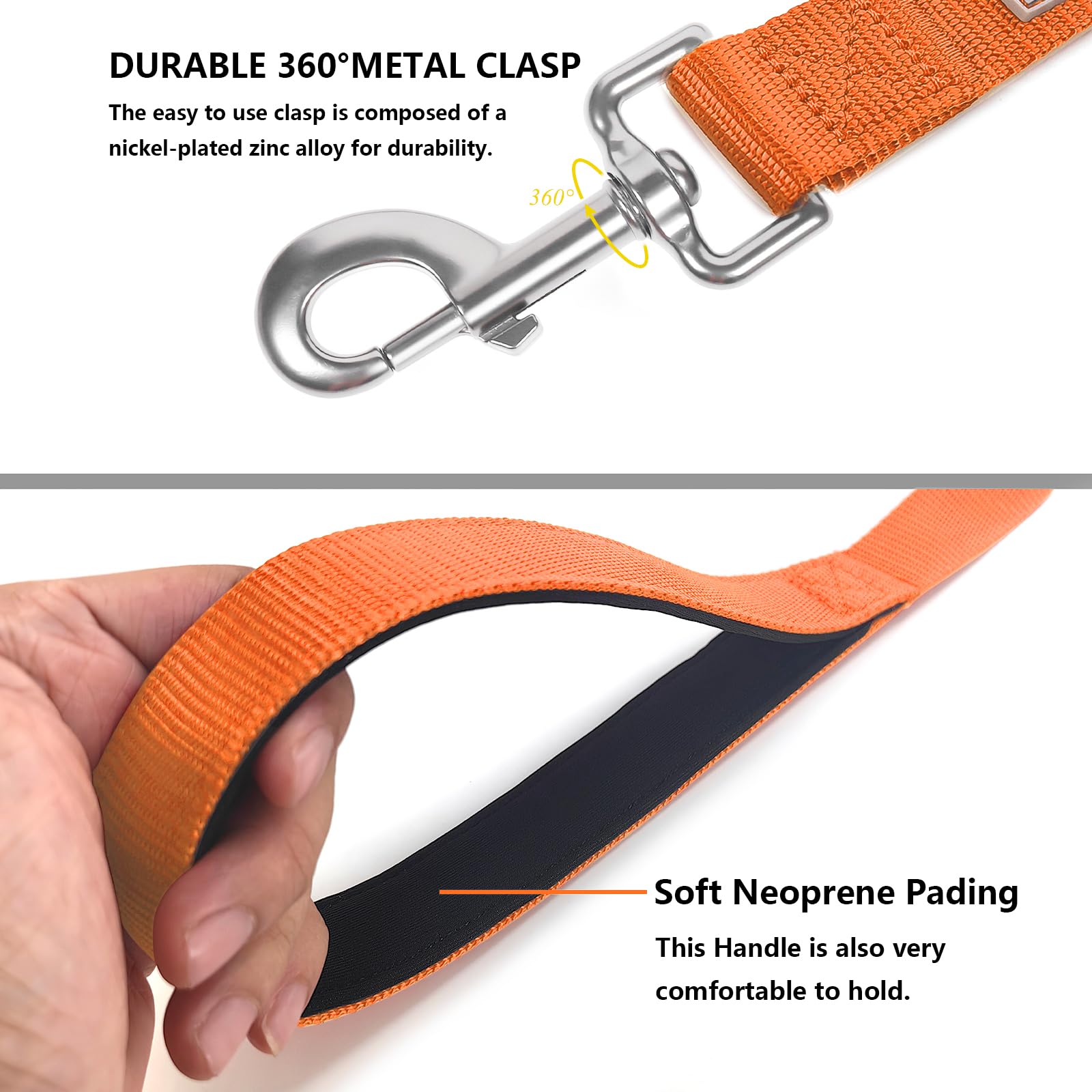 Penseepet Basic Dog Leashes 6 Ft Padded Handle Nylon Dogs Leashes For Medium Dogs Orange