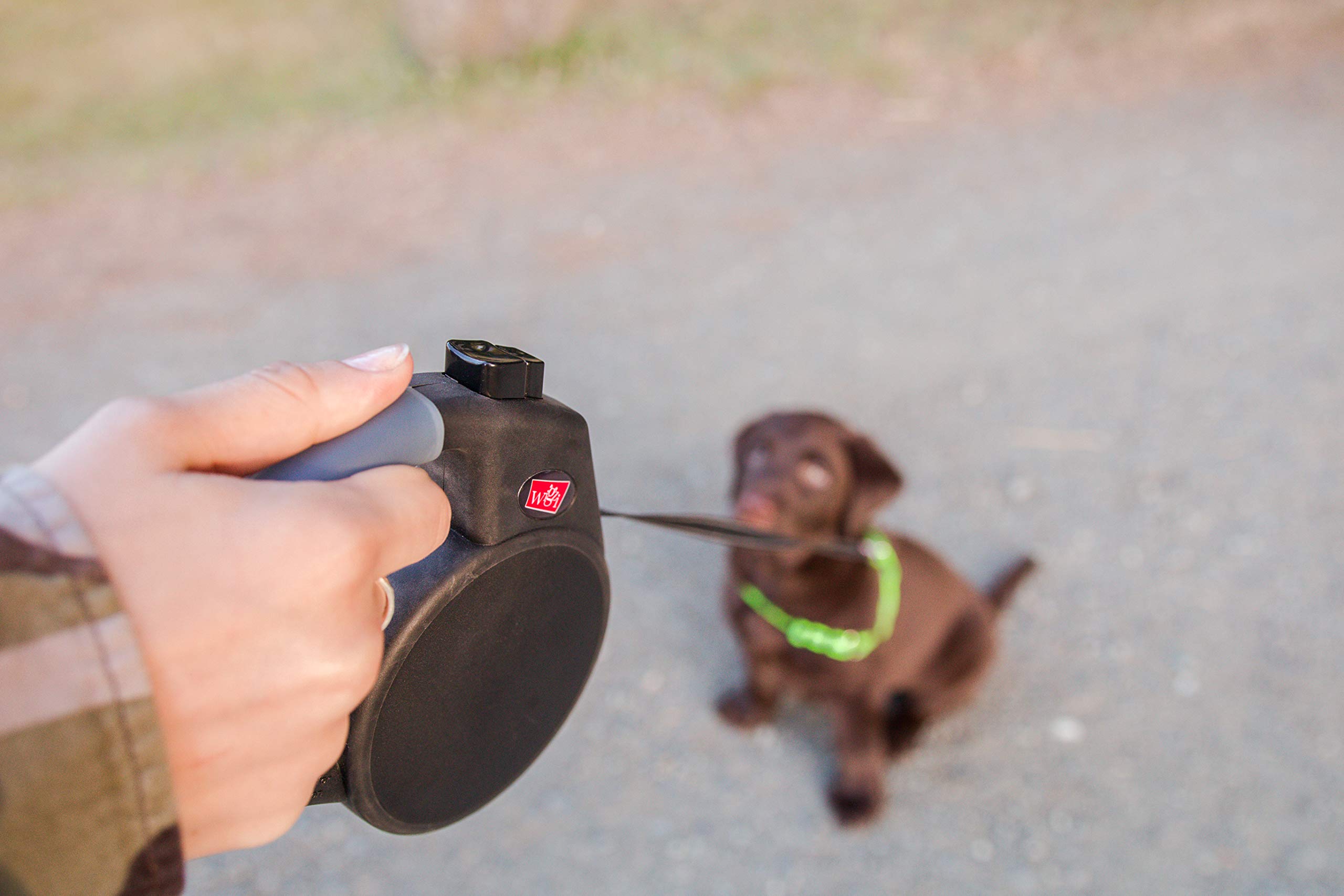 WIGZI Retractable Dog Leash, Medium Black - Durable Liquid Filled Gel Handle, Reflective Tape, Rust Proof, EZ Lock, Enhanced Retraction Technology