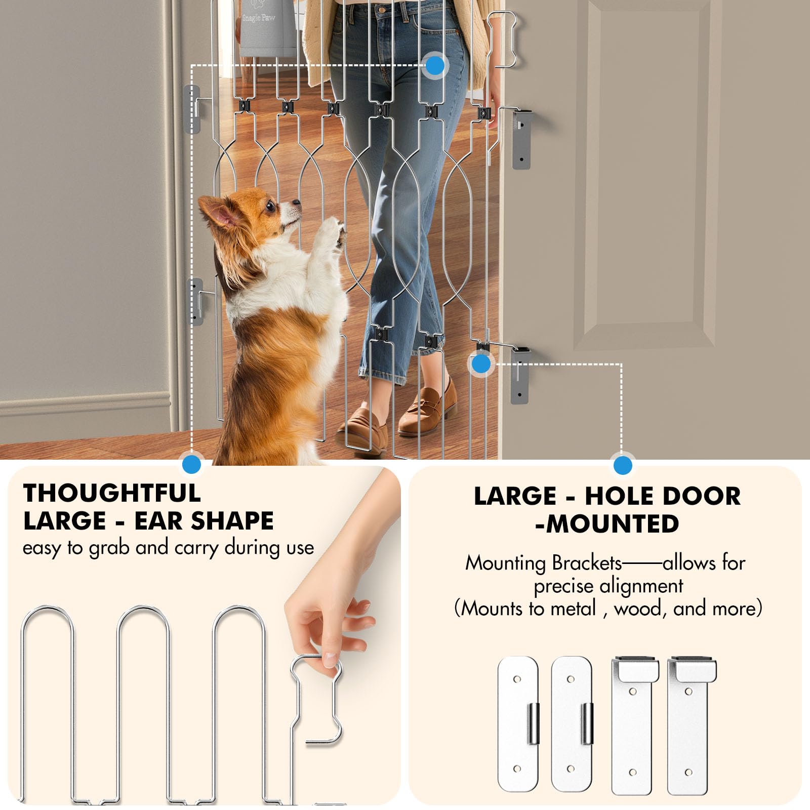Snagle Paw Metal Retractable Door Barrier,24.4 Wide 35 Tall Safety Dog Gate for Front Door,Easy Install Retractable Pet Gate for