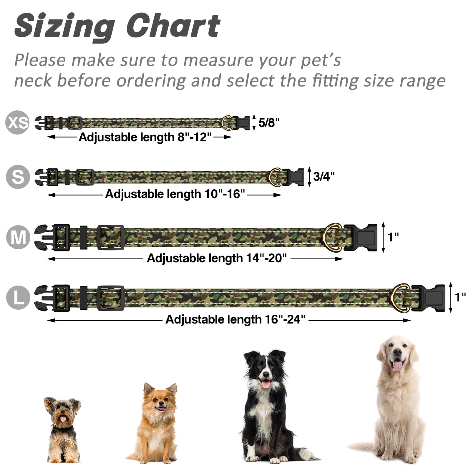 Moodel Reflective Dog Collar For Extra Small Dogs Cats, Cute Camouflage Adjustable Heavy-Duty Nylon Puppy Collar For Boy And Gir