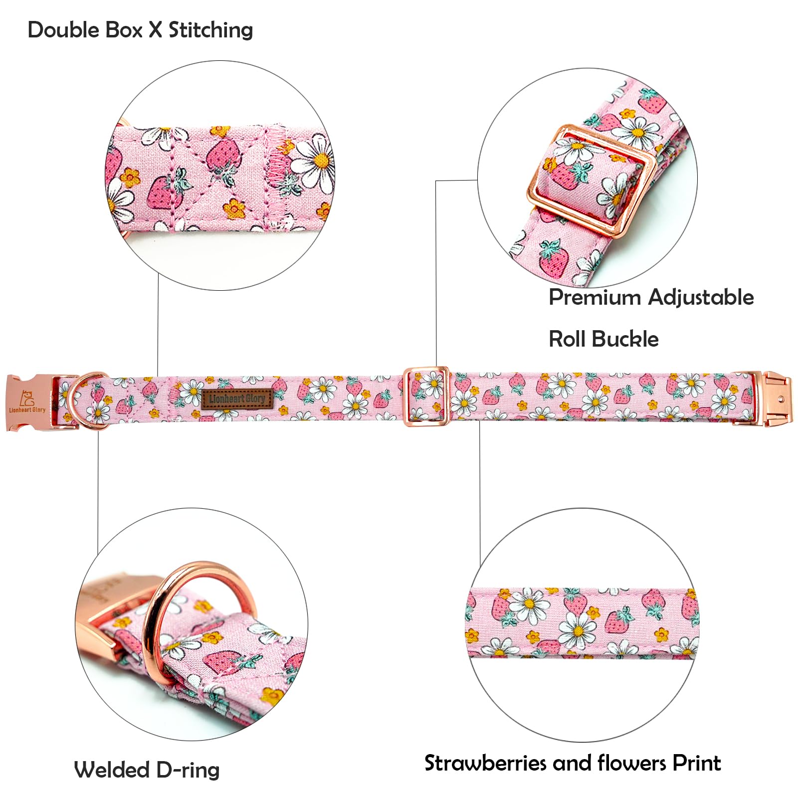 Lionheart Glory Dog Collar Pink Dogs Collar Spring Summer Cute Collars Dog Female Soft Durable Adjustable Dog Collars For Small