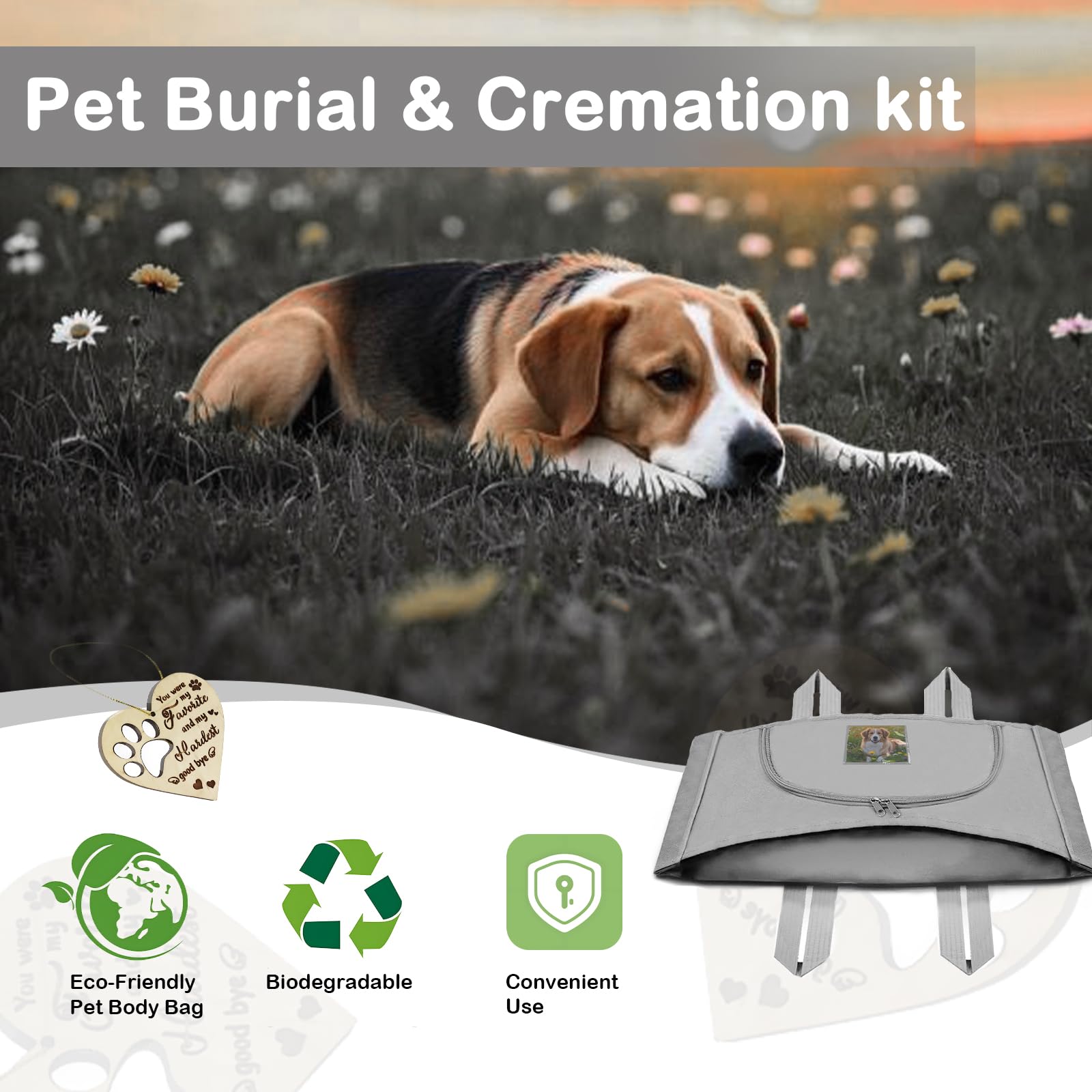 LZHTIME Eco-Friendly Pet Burial Bag, Casket for Burial & Cremation, Large, Gray, Model WLZZ250326
