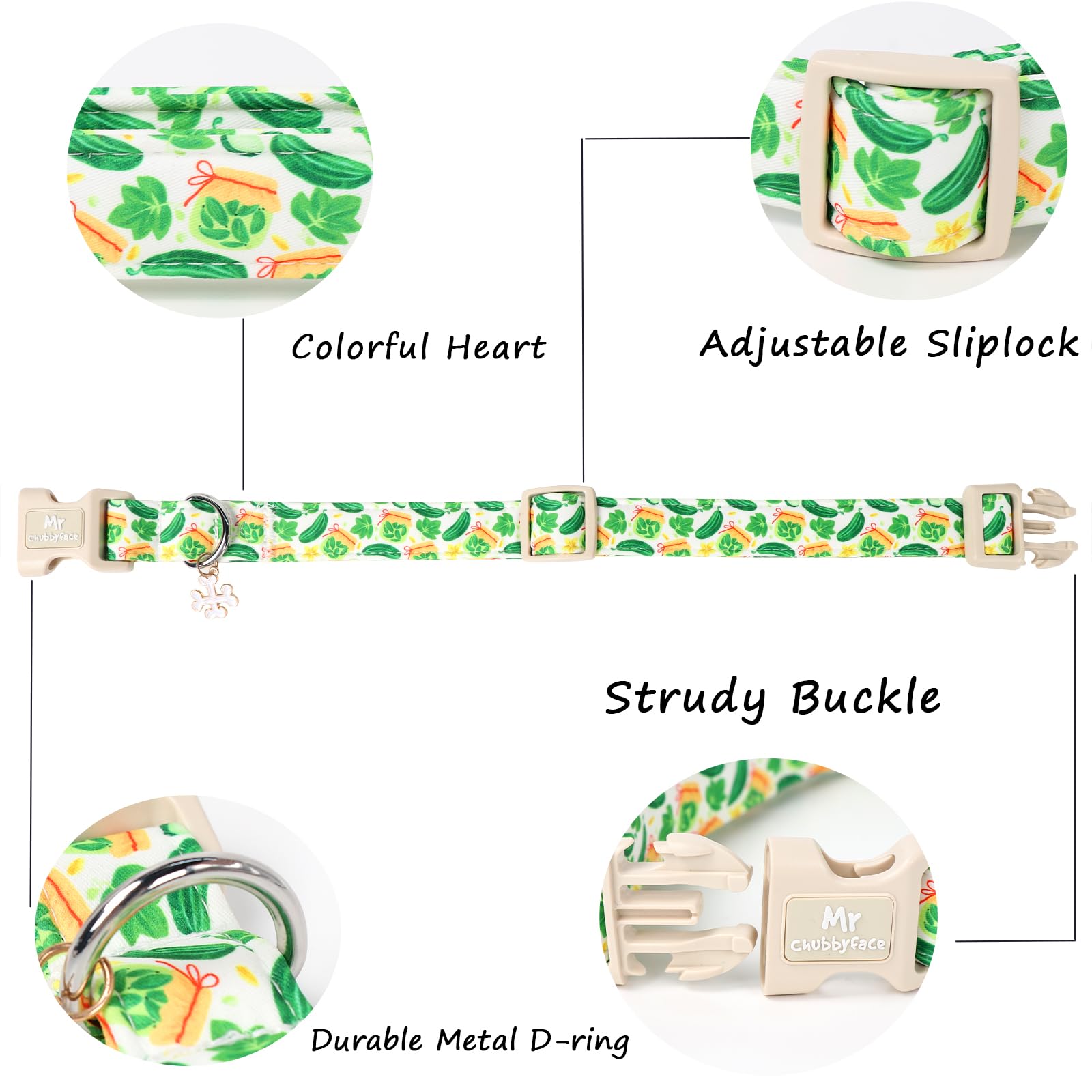 Mr.Chubbyface Pickle Cotton Dog Collar, Cute Summer Pickle Pattern Dog Collars, Soft Plastic Buckle Puppy Collar For Small Mediu