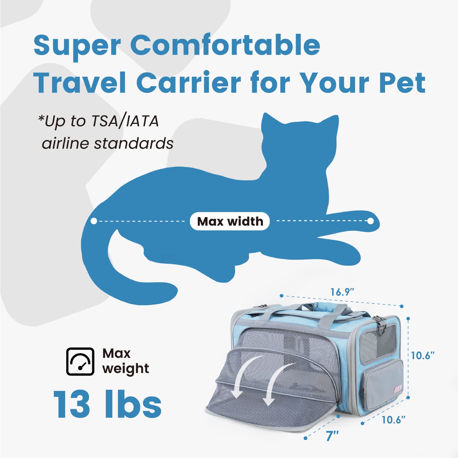 Pawaii Airline Approved Cat Carrier, Cat Carrier With Id Tag, Collapsible Pet Travel Carrier, Foldable, Protable, Travel Friendly, Comfortable, Convenient Pet Travel Carrier