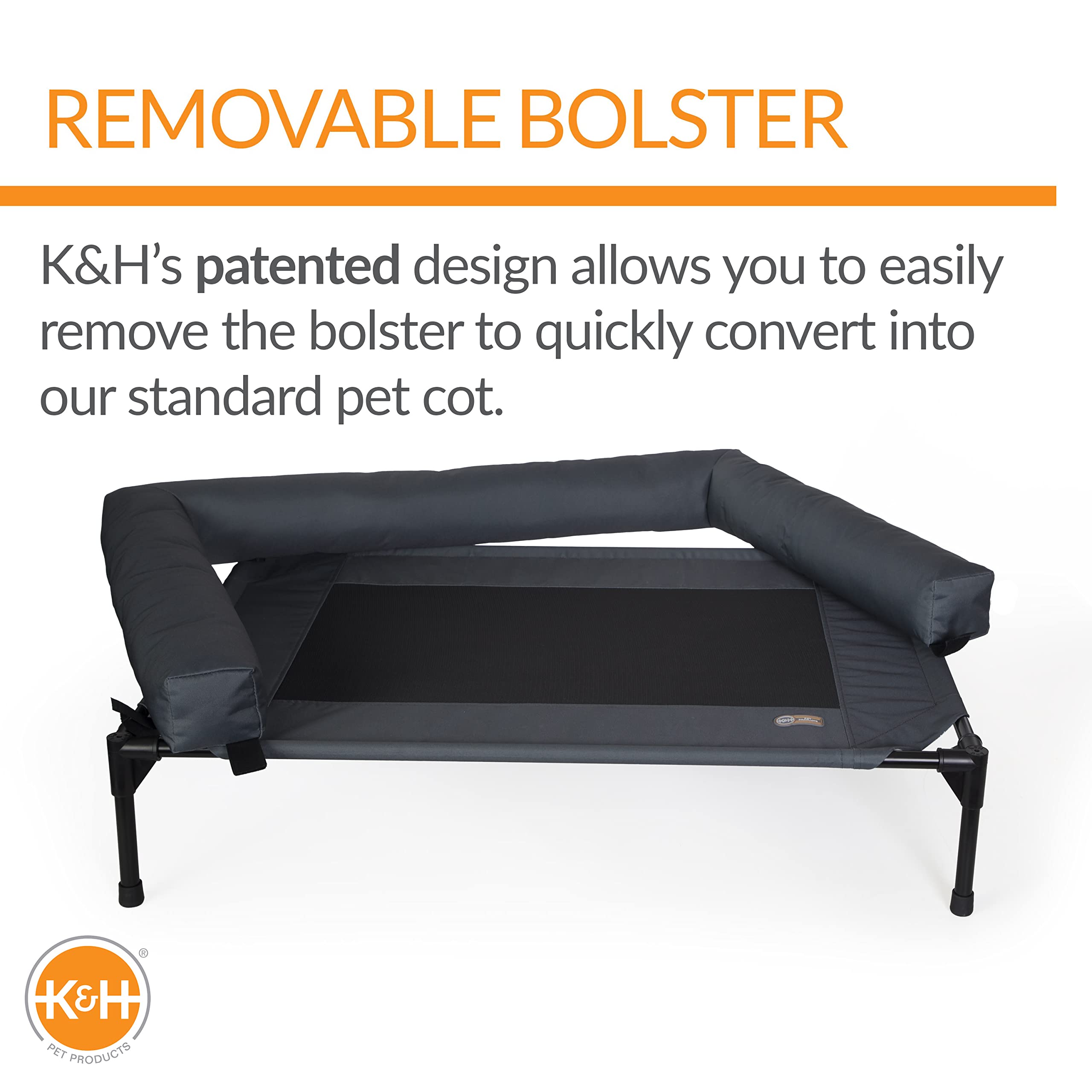 K&H Pet Products Bolster Dog Cot, Cooling Indoor Outdoor Elevated Cot Hammock Dog Bed with Removable Washable Bolsters, Washable