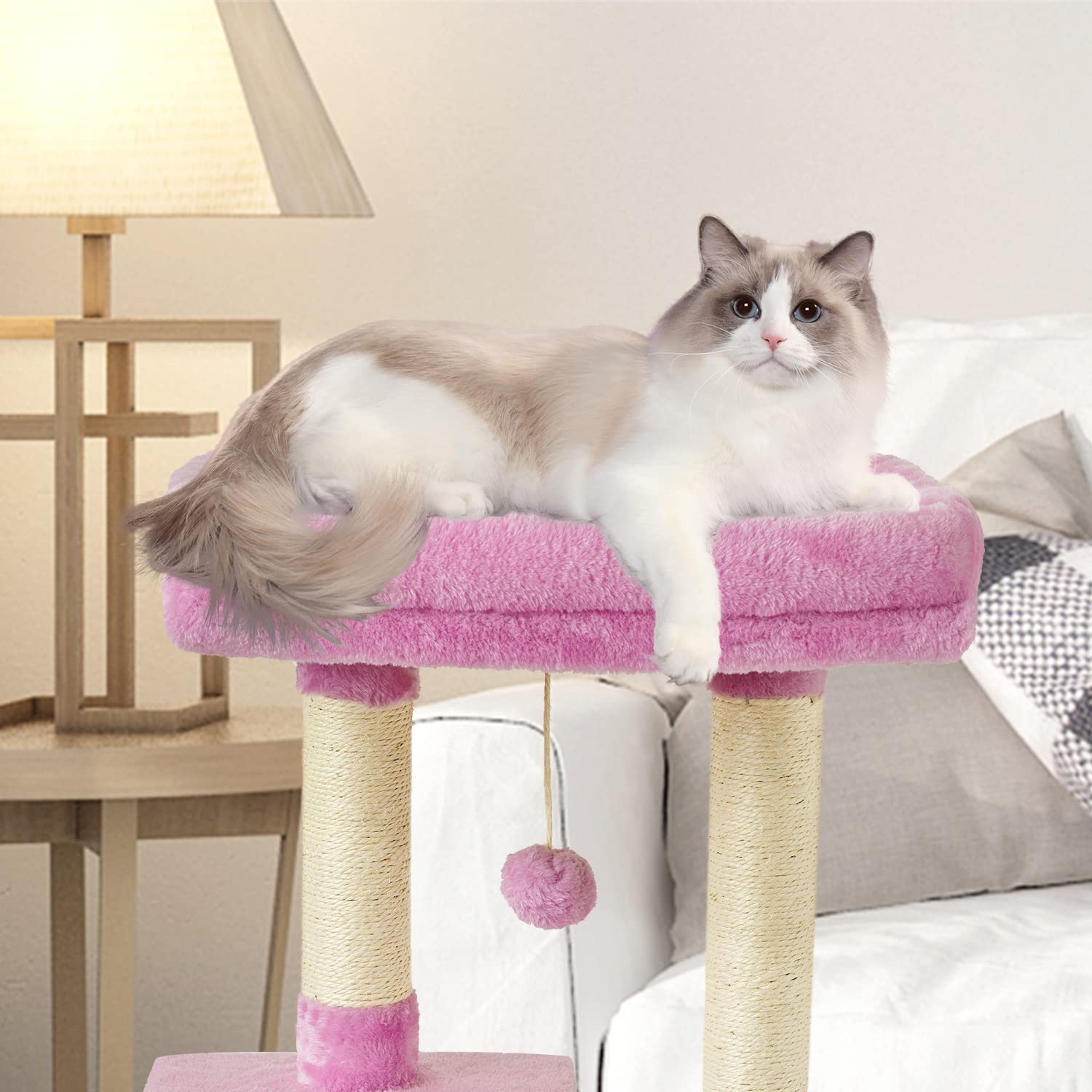 Fish&Nap Cute Cat Tree Kitten Cat Tower For Indoor Cat Condo Sisal Scratching Posts With Jump Platform Cat Furniture Activity Center Play House Pink