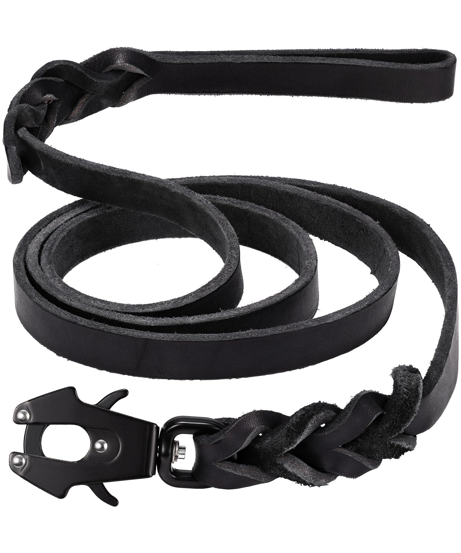 Geit 4/5/6Ft Leather Dog Leash, Heavy Duty Dog Training Leashes, Genuine Leather Braided Leash With Quick Release/Locking Tactic