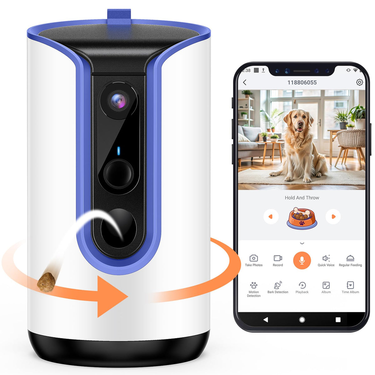 Fexfor 2K Pet Camera Security Dogs Camera, On-Device Ai Tracking And Pet Monitoring, 360 View, With Treat Dispenser, Local Stora