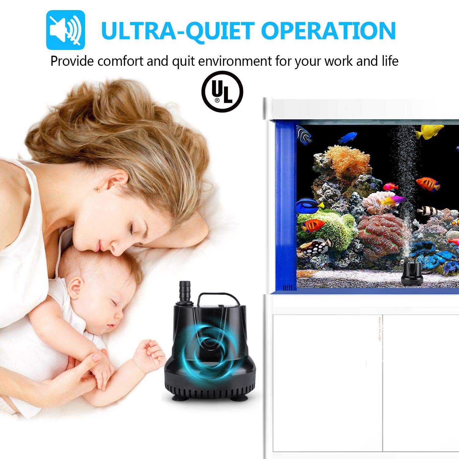 Cwkj Fountain Pump, 550Gph (40W 2200L/H) Submersible Water Pump, Durable Outdoor Fountain Water Pump With 6.5Ft Tubing (Id X 1/2-Inch) For Aquarium, Pond, Fish Tank, Water Pump Hydroponics, Backyard