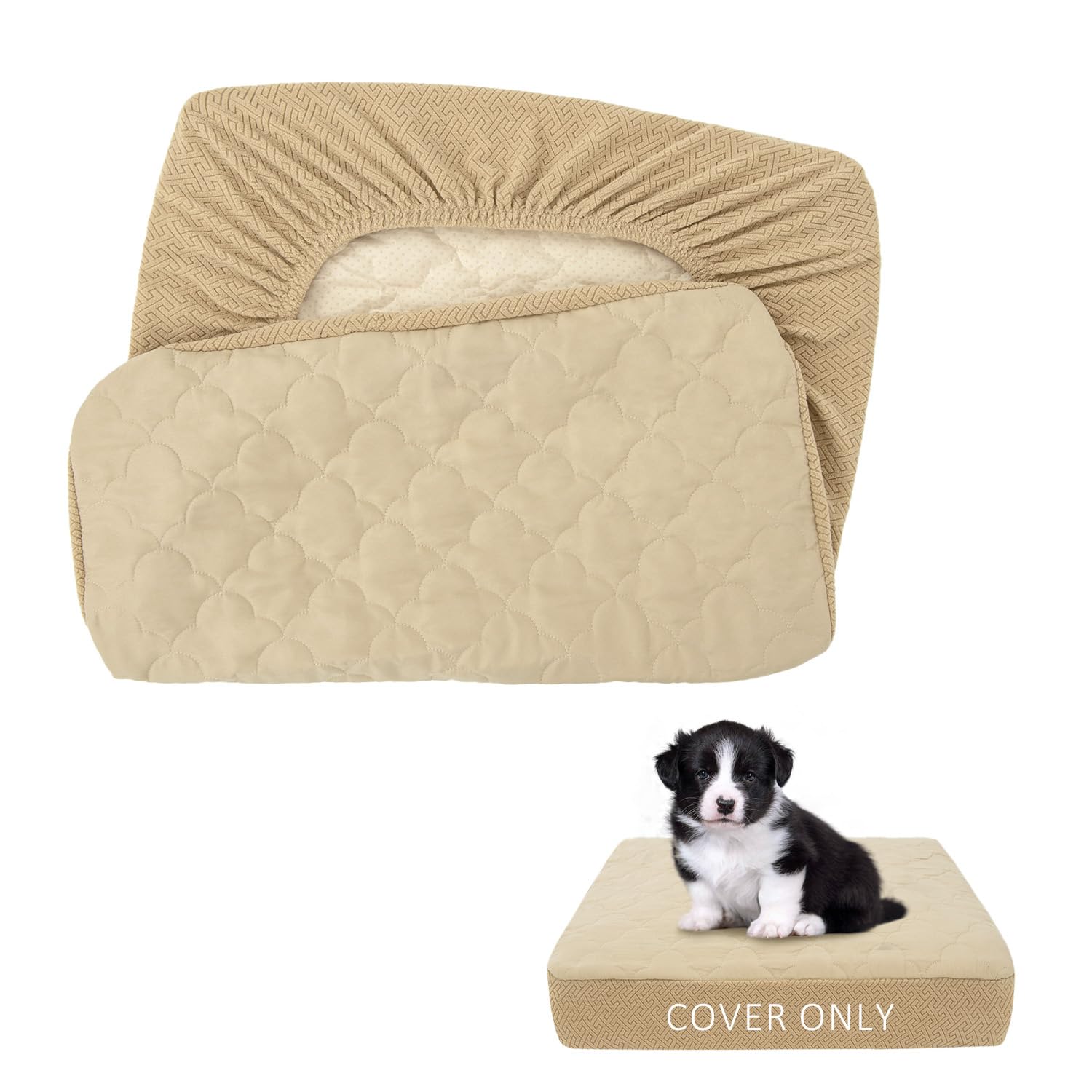 Chhkon Dog Bed Covers Replacement Washable Waterproof Pet Puppy Bed Cover For Dog(Beige,30X20X6 Inch)