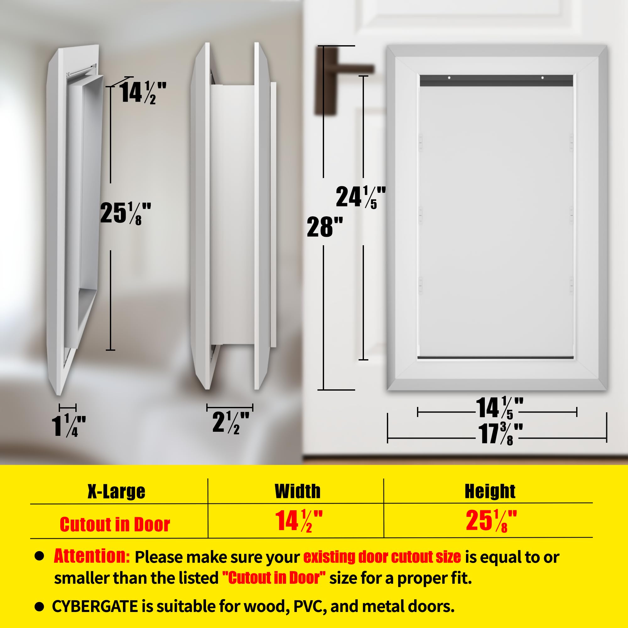 Aluminum Dog Door For Exterior, Cutout Size 14 1/2''W X 25 1/8''H, Heavy Duty Magnetic Double Flap For Extreme Weather, Energy-E